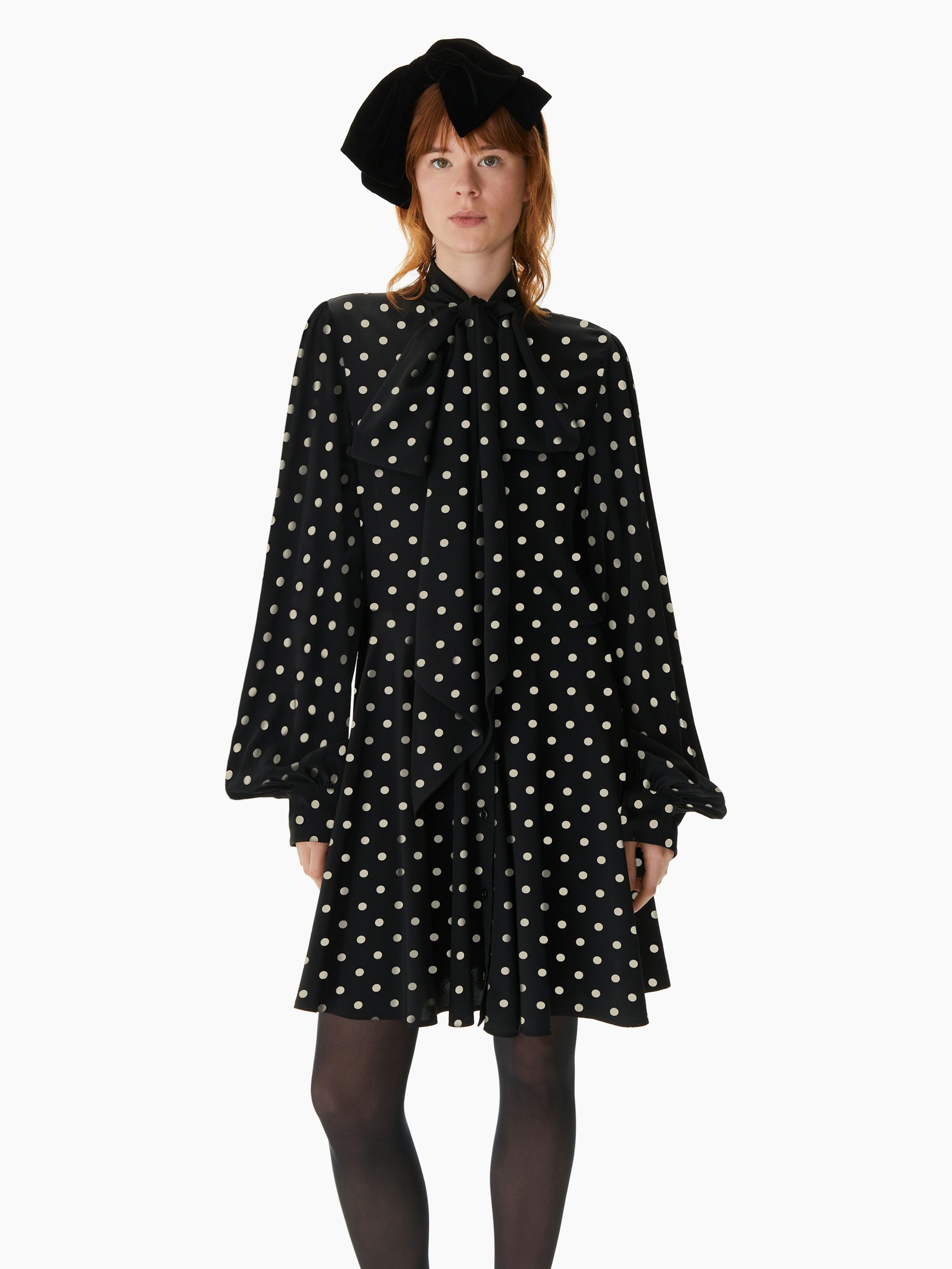 Crepe de chine midi shirt dress black and white - Nina Ricci