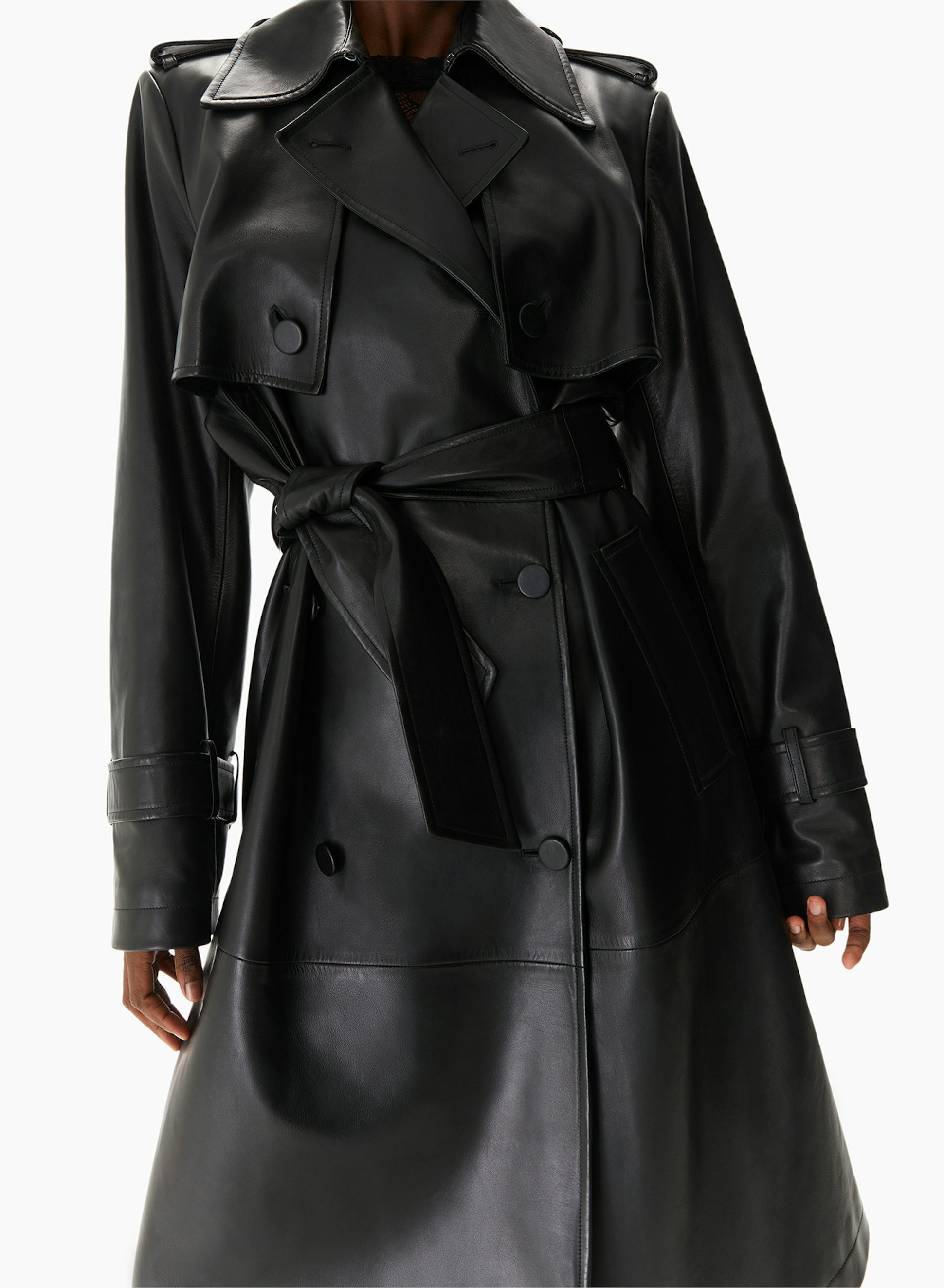 Mid-Long Leather Trench Coat Black - Nina Ricci
