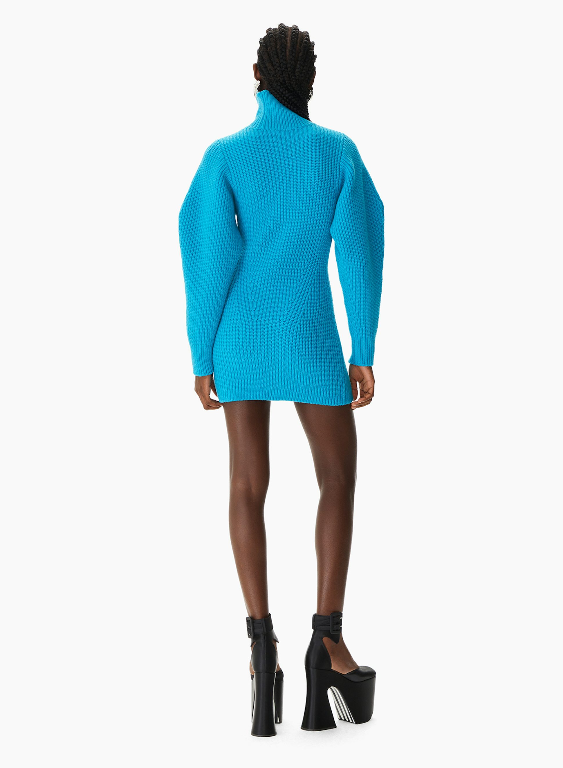 Turtleneck Chunky Ribbed Dress Blue - Nina Ricci 