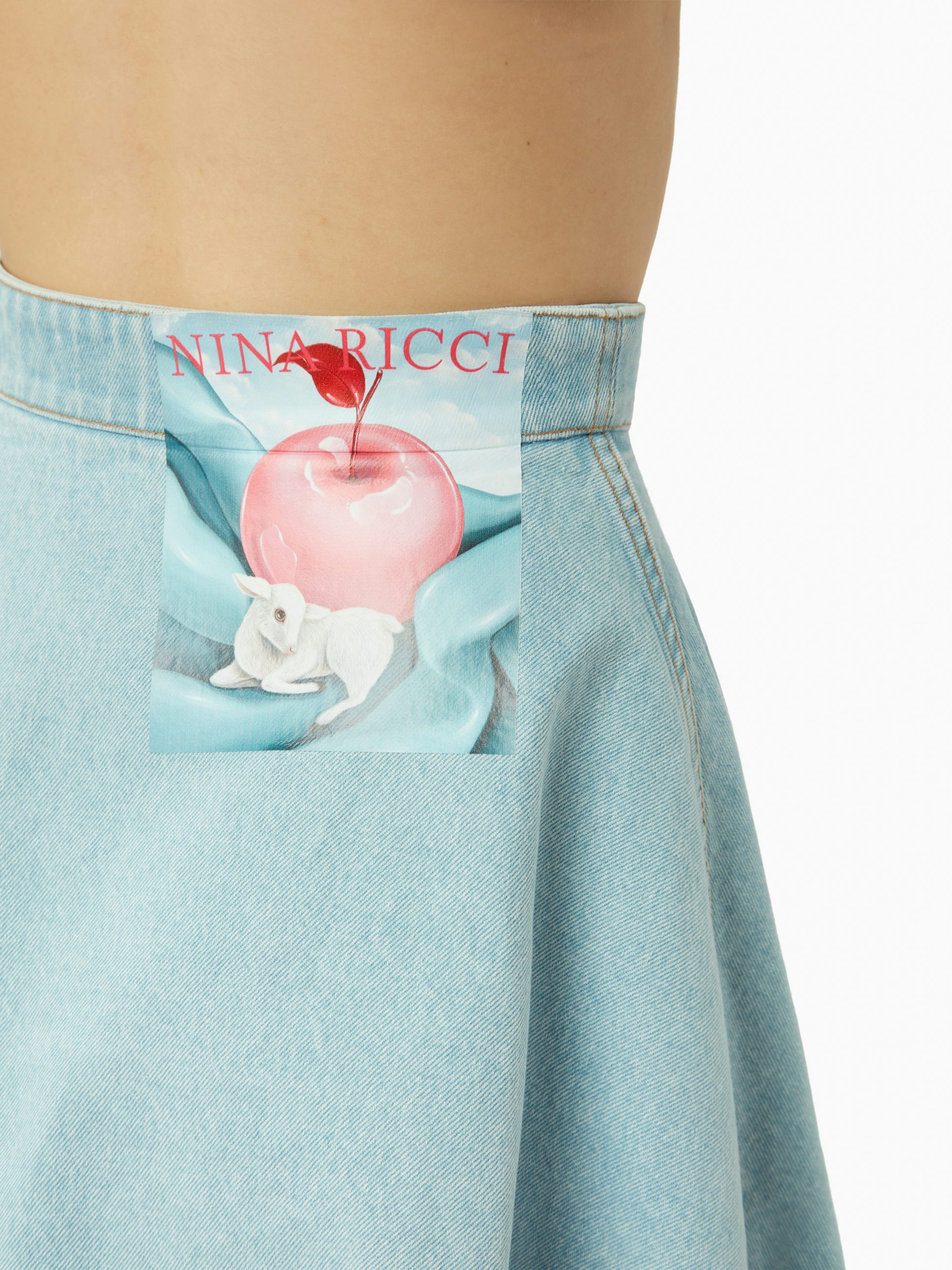 Mini denim flared skirt in light denim - Nina Ricci