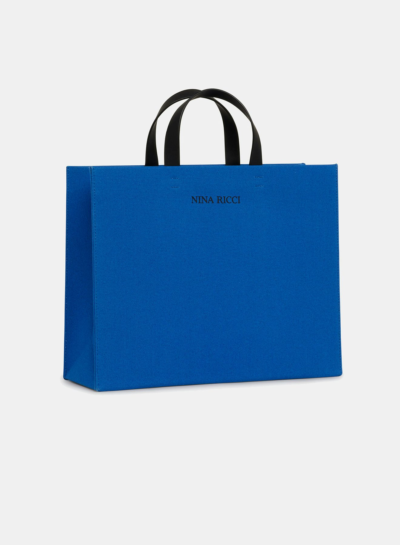 Bolso cabás mediano de cañamazo de algodón azul royal con logotipo negro - Nina Ricci
