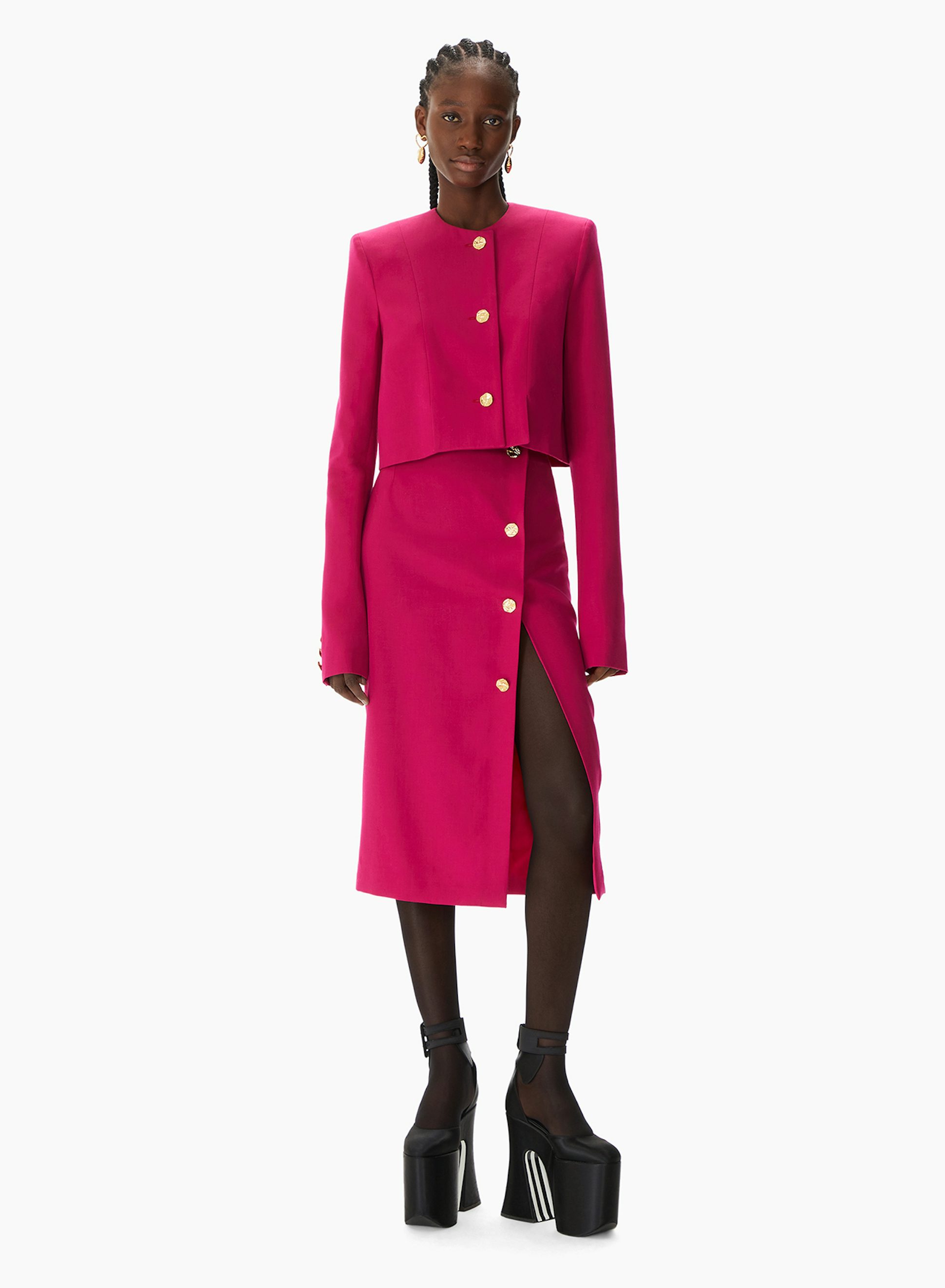Falda De Tubo Midi En Gabardina De Lana Fucsia - Nina Ricci 