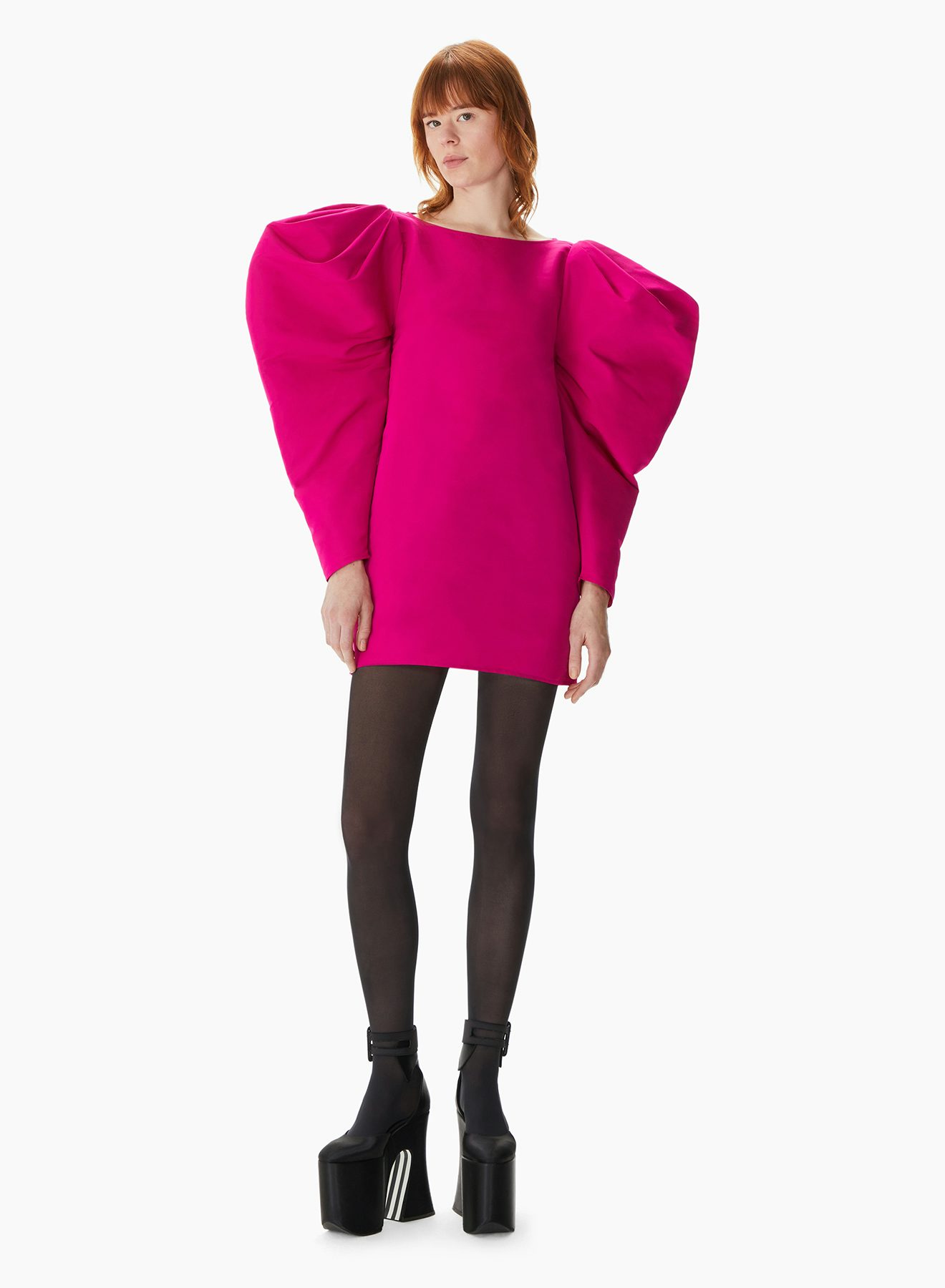 Puff Gathered Sleeves Mini Dress Fuchsia - Nina Ricci