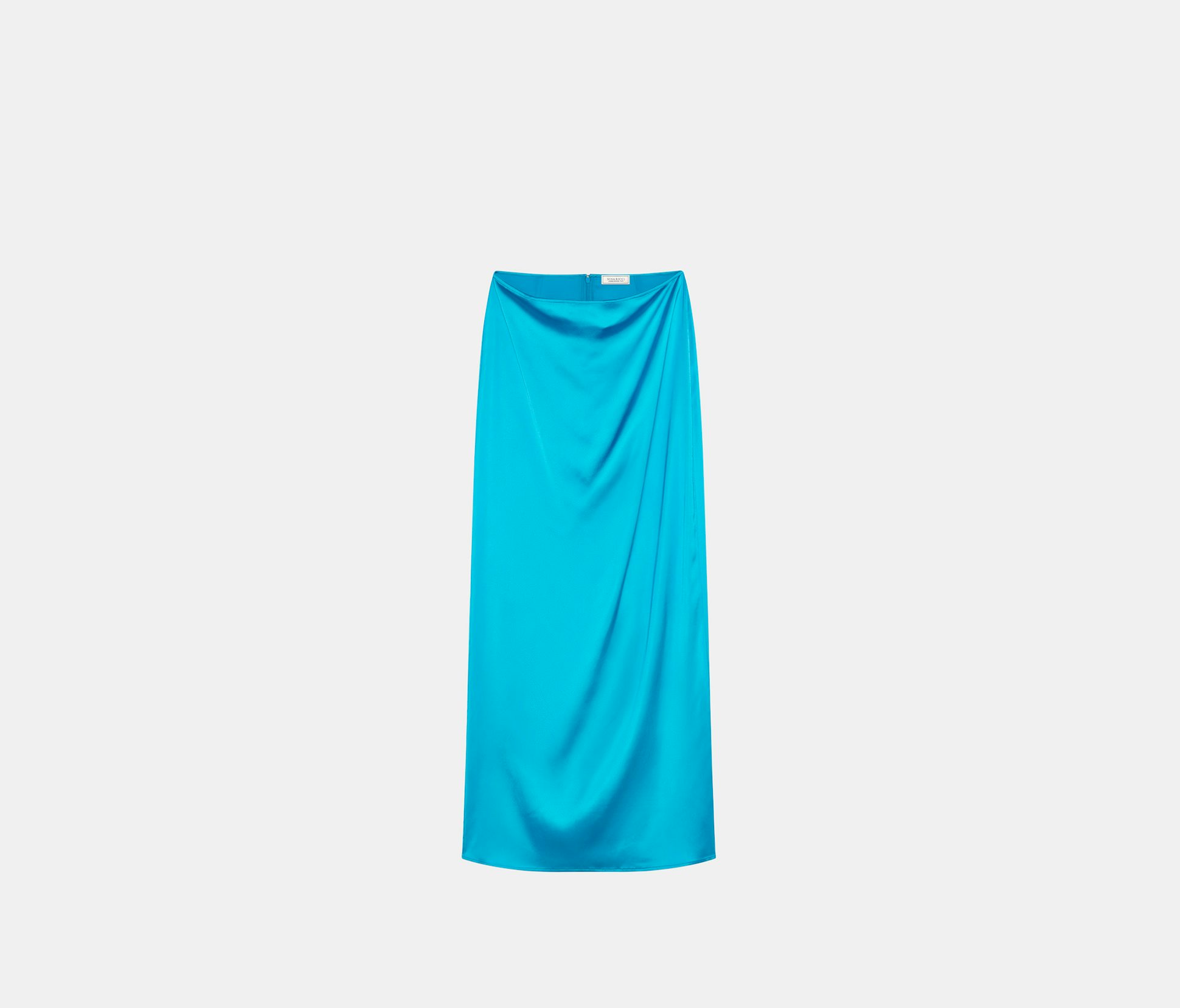 Long Straight Skirt in Cyan Blue Satin - Nina Ricci