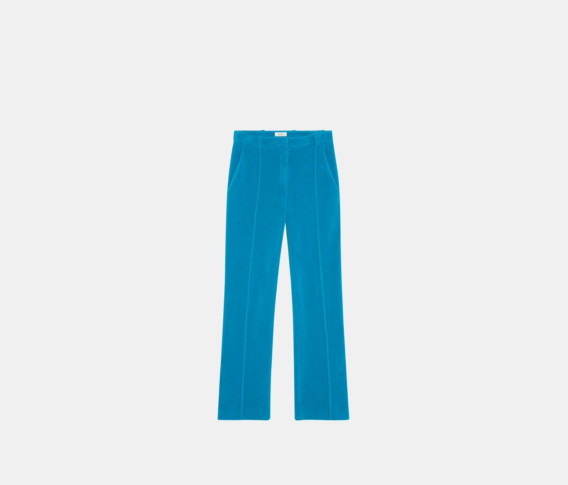 Pantalón recto de tejido de rizo azul cian con cremalleras en el bajo de las perneras - Nina Ricci