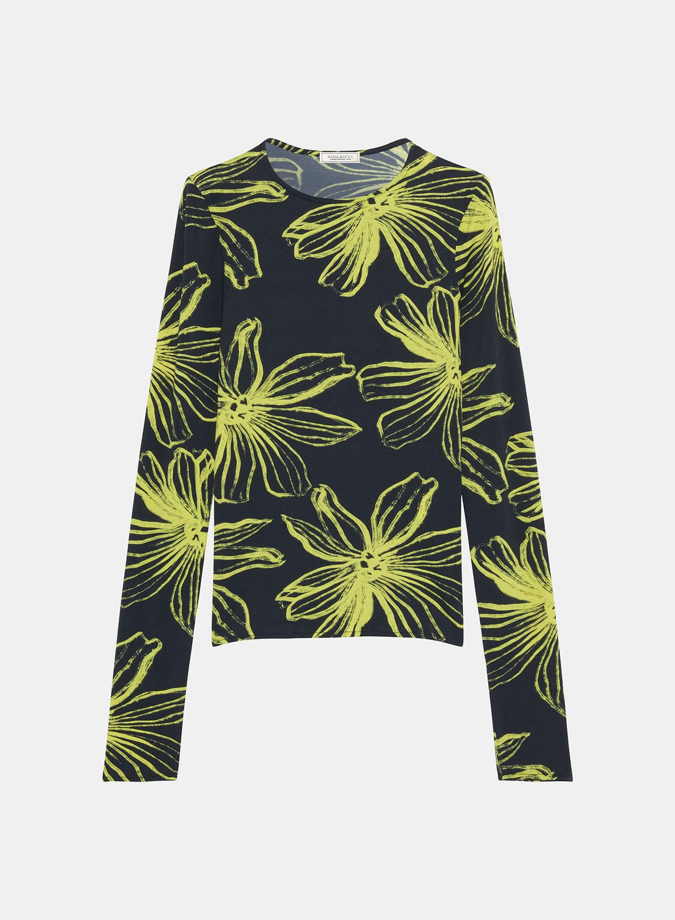T-Shirt Seconde Peau à Manches Longues Imprimé Fleurs Jaunes - Nina Ricci