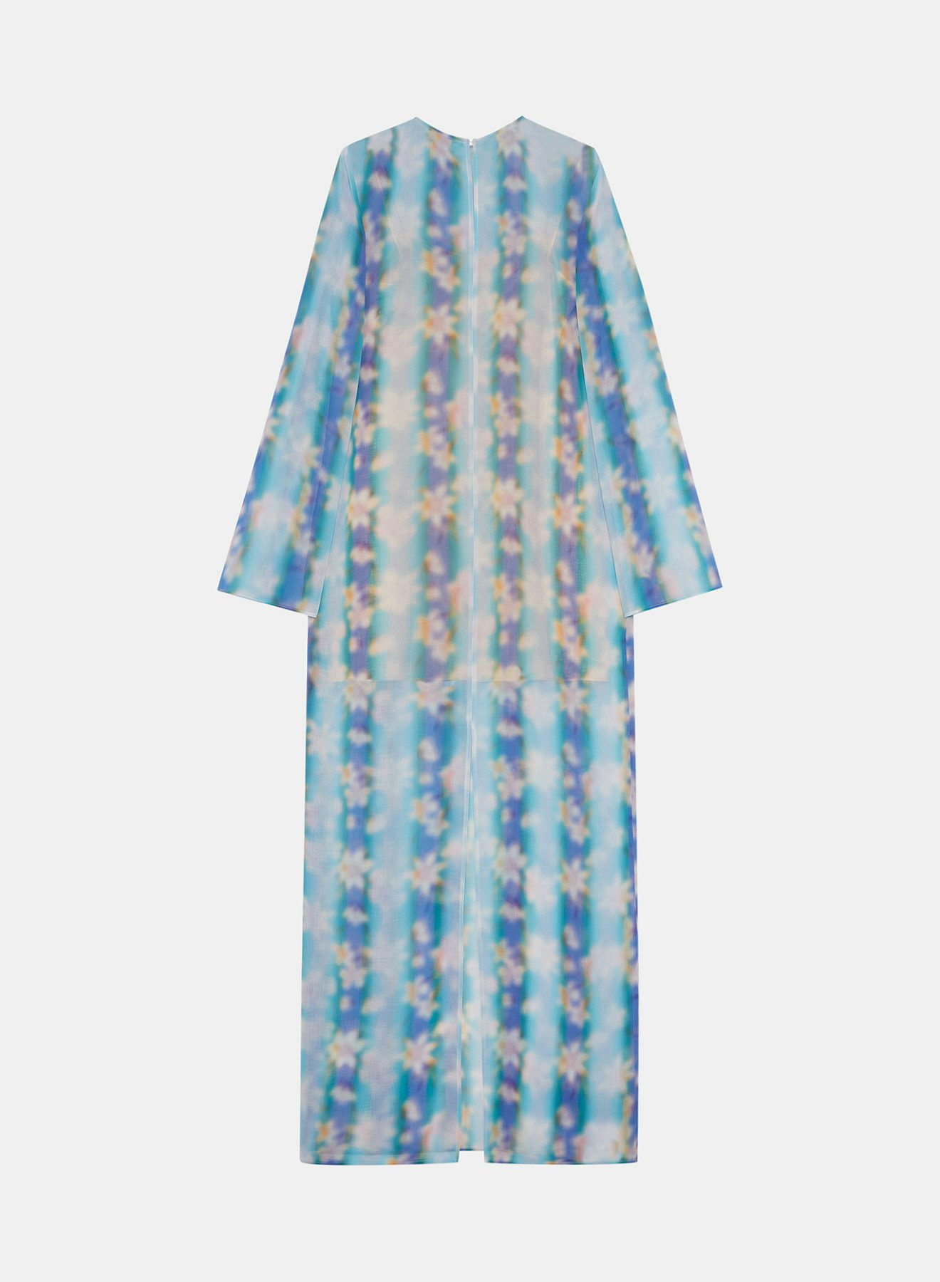 Vestido recto de manga larga de crespón con estampado de rayas y lilas - Nina Ricci