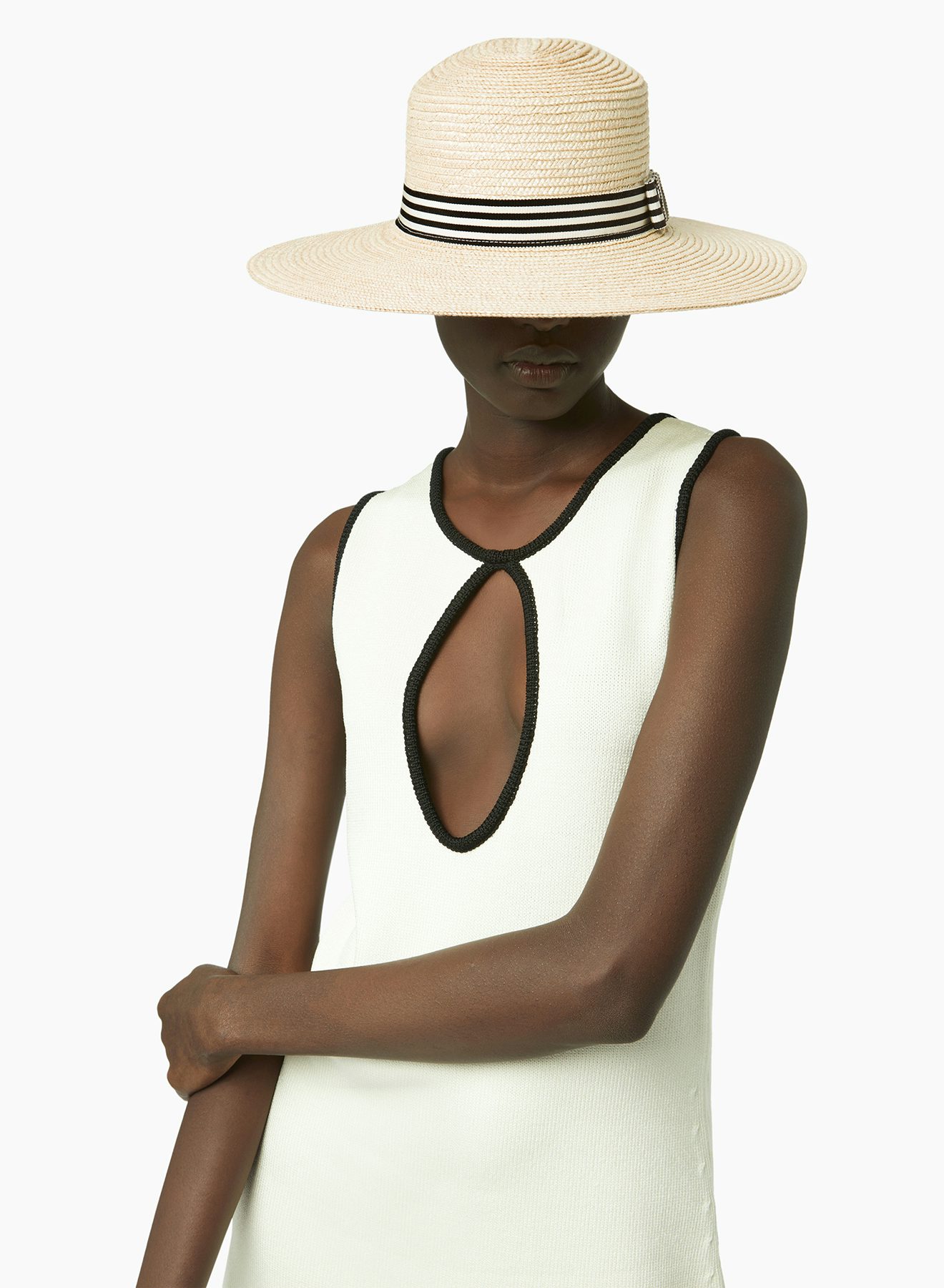 Straw canotier hat in white - Nina Ricci