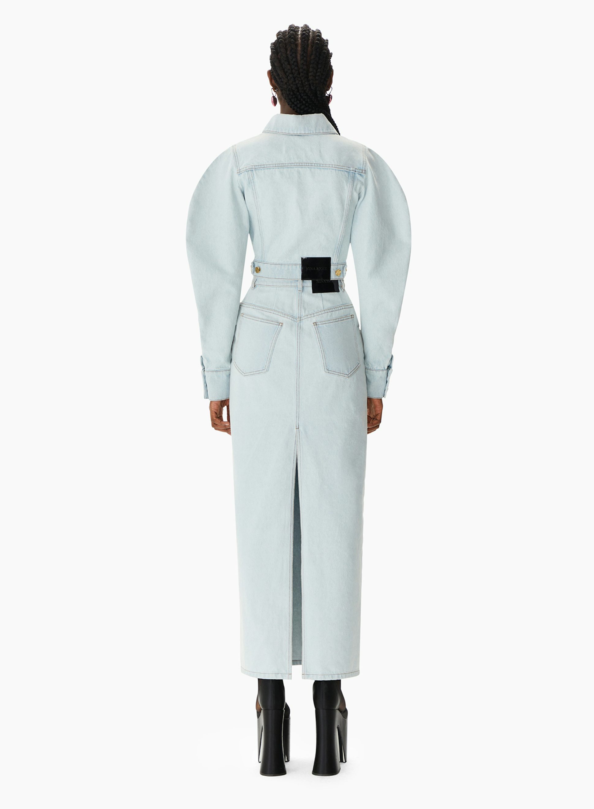 Long Denim Skirt With Slit Faded Blue - Nina Ricci  
