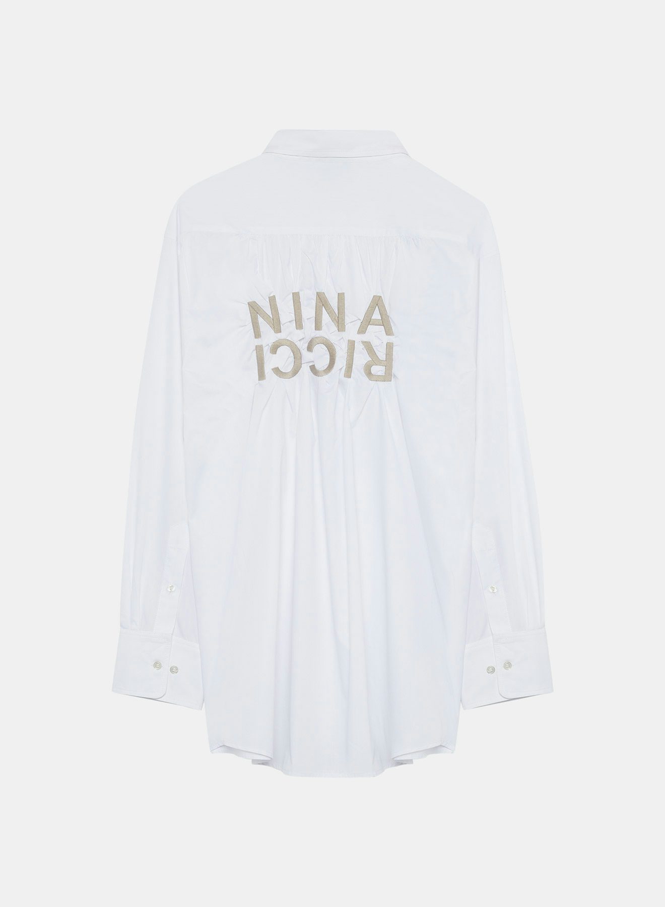 Camisa efecto arrugado blanca y gris marengo con bordado contrastado Nina Ricci en la espalda - Nina Ricci