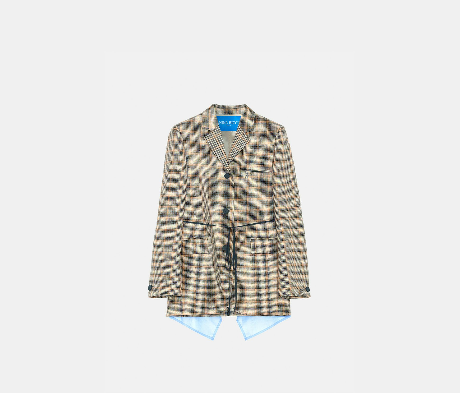 Veste en laine à carreaux marine et jaune - Nina Ricci