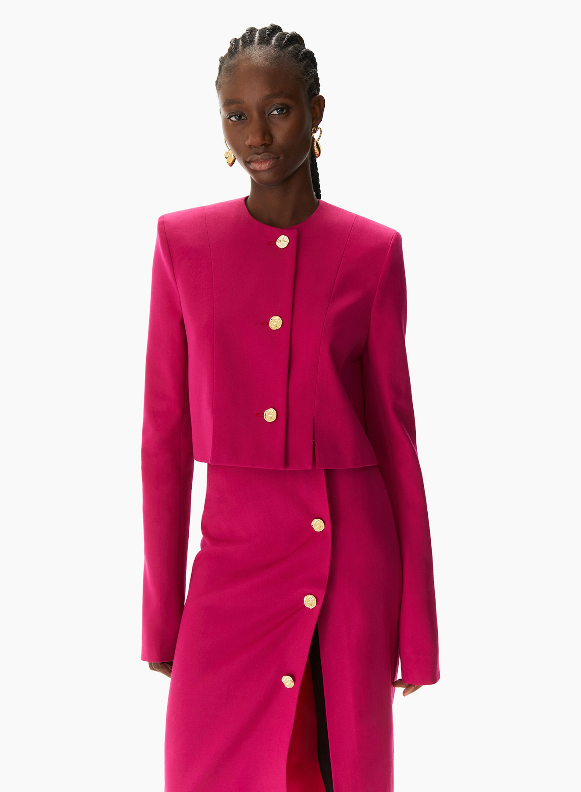 Chaqueta De Gabardina De Lana Con Cuello Redondo Fucsia - Nina Ricci 