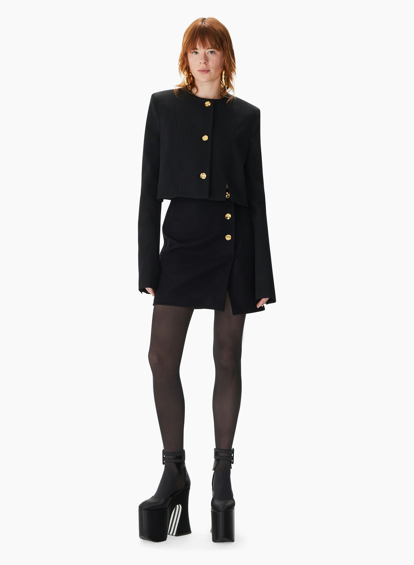 Wool Gabardine Round Collar Jacket Black - Nina Ricci 