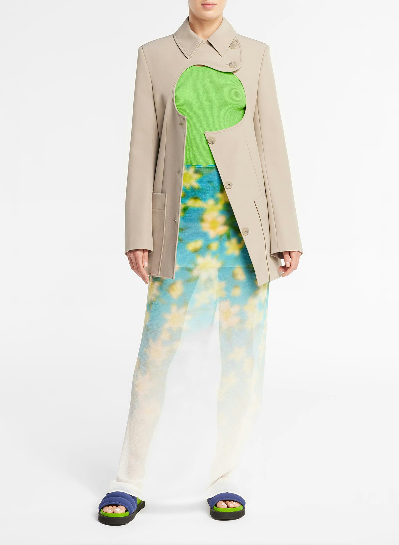 Straight Skirt in Water Green Gradient Printed Crepon - Nina Ricci