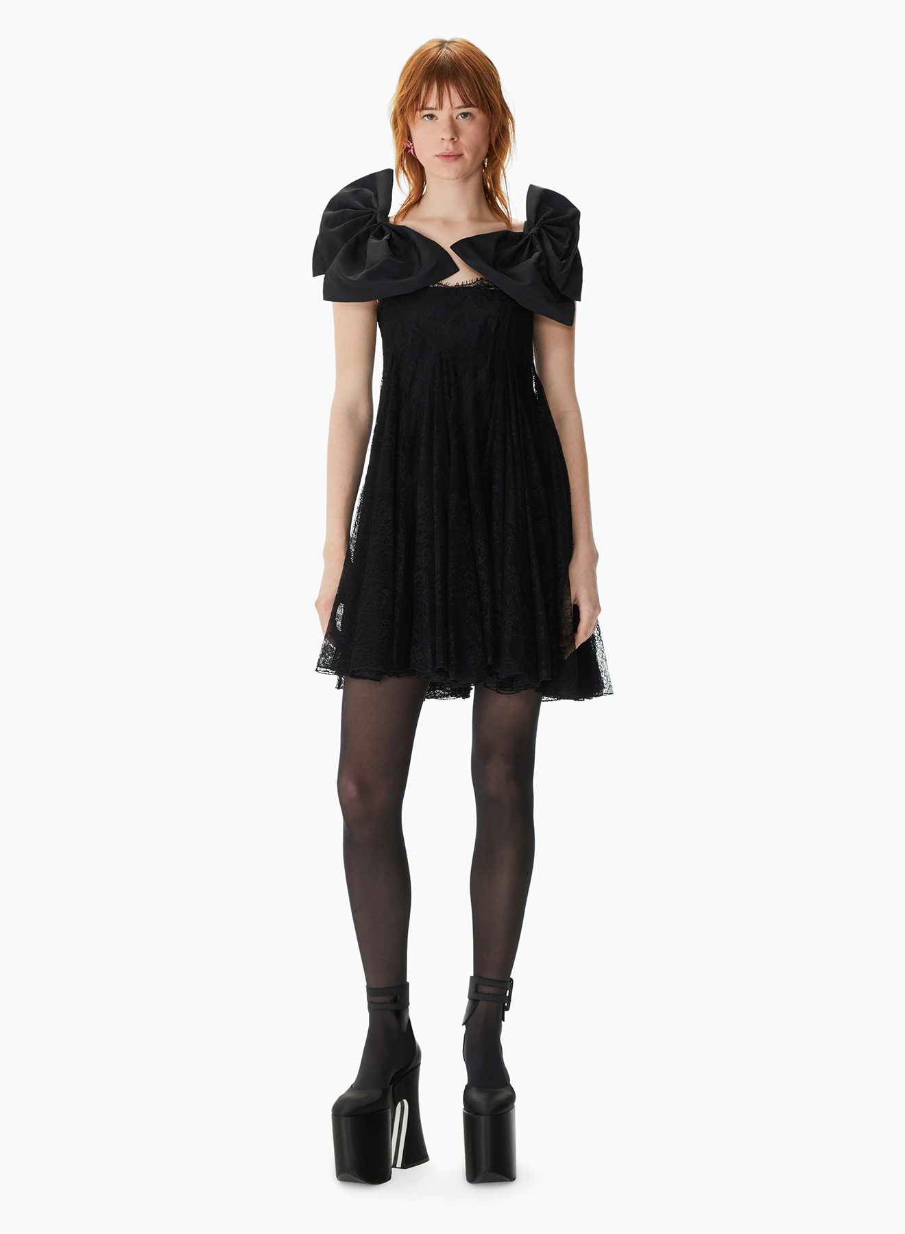 Mini Lace Dress With Velvet Straps Black - Nina Ricci 