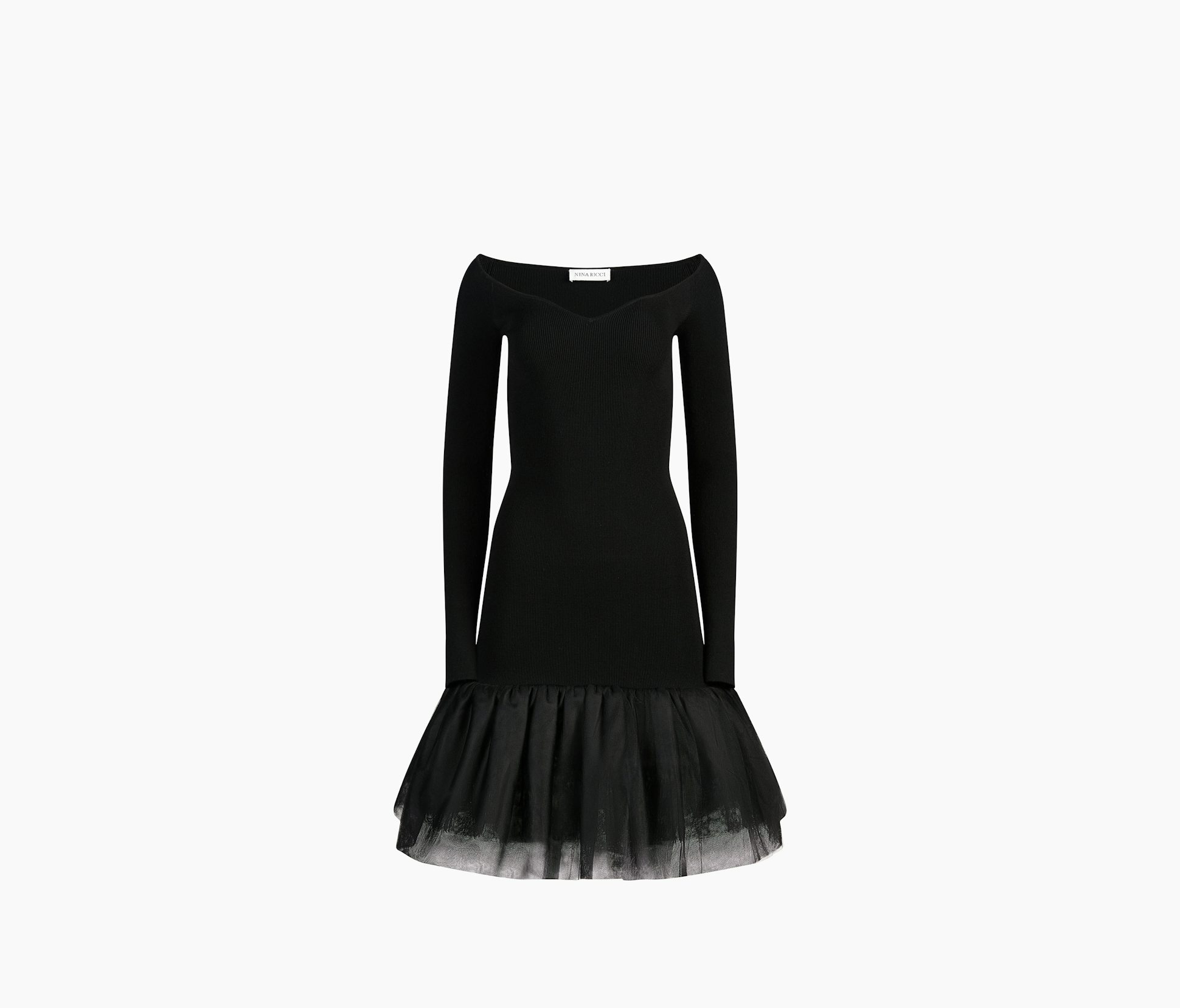 Ribbed Knit And Tulle Mini Dress  XS