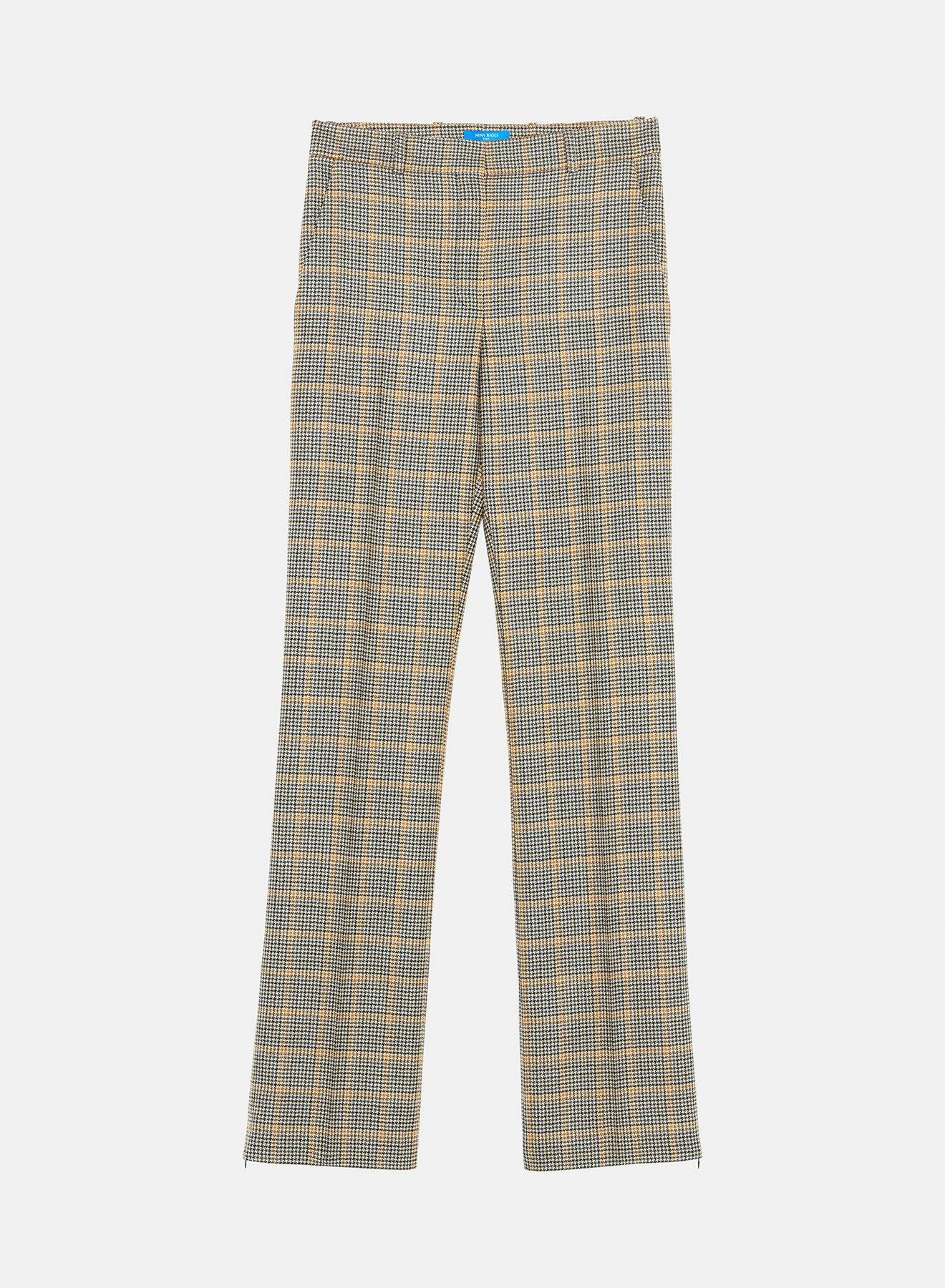 Pantalon droit en laine à carreaux marine et jaune - Nina Ricci