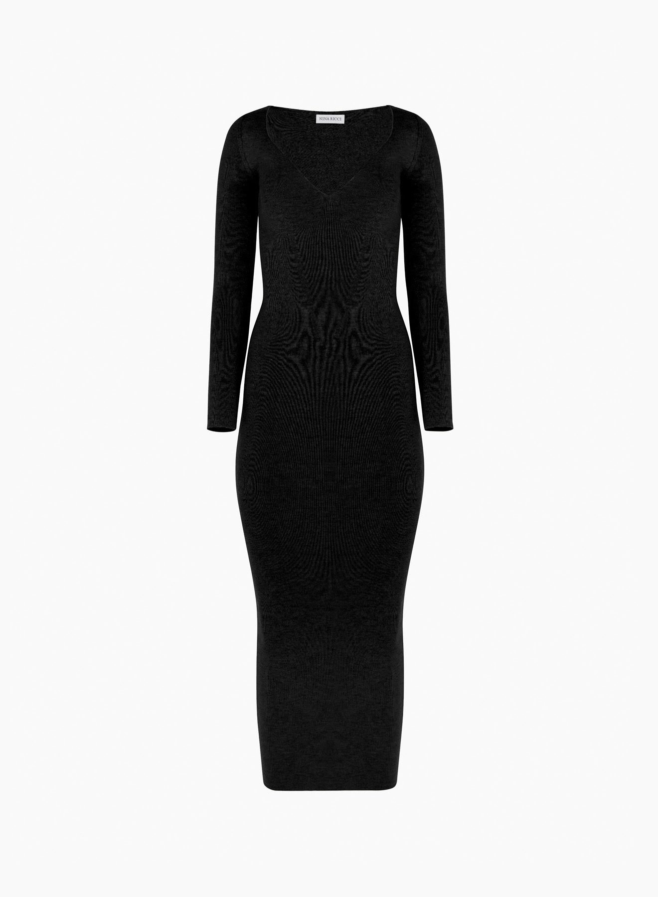 Robe Midi Ajustée En Maille Noir- Nina Ricci 
