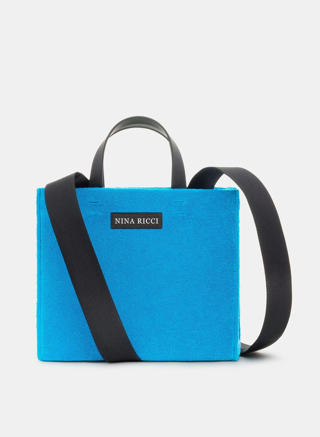 Bolso tote mediano de tejido de rizo azul cian con etiqueta logotipo Nina Ricci - Nina Ricci