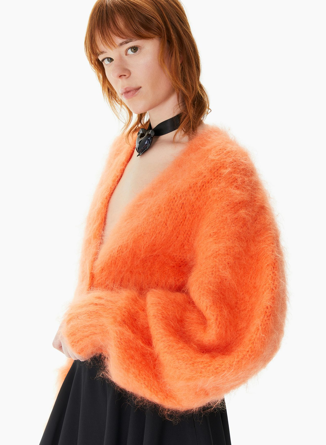 Mohair Puff Sleeve Cardigan Orange - Nina Ricci