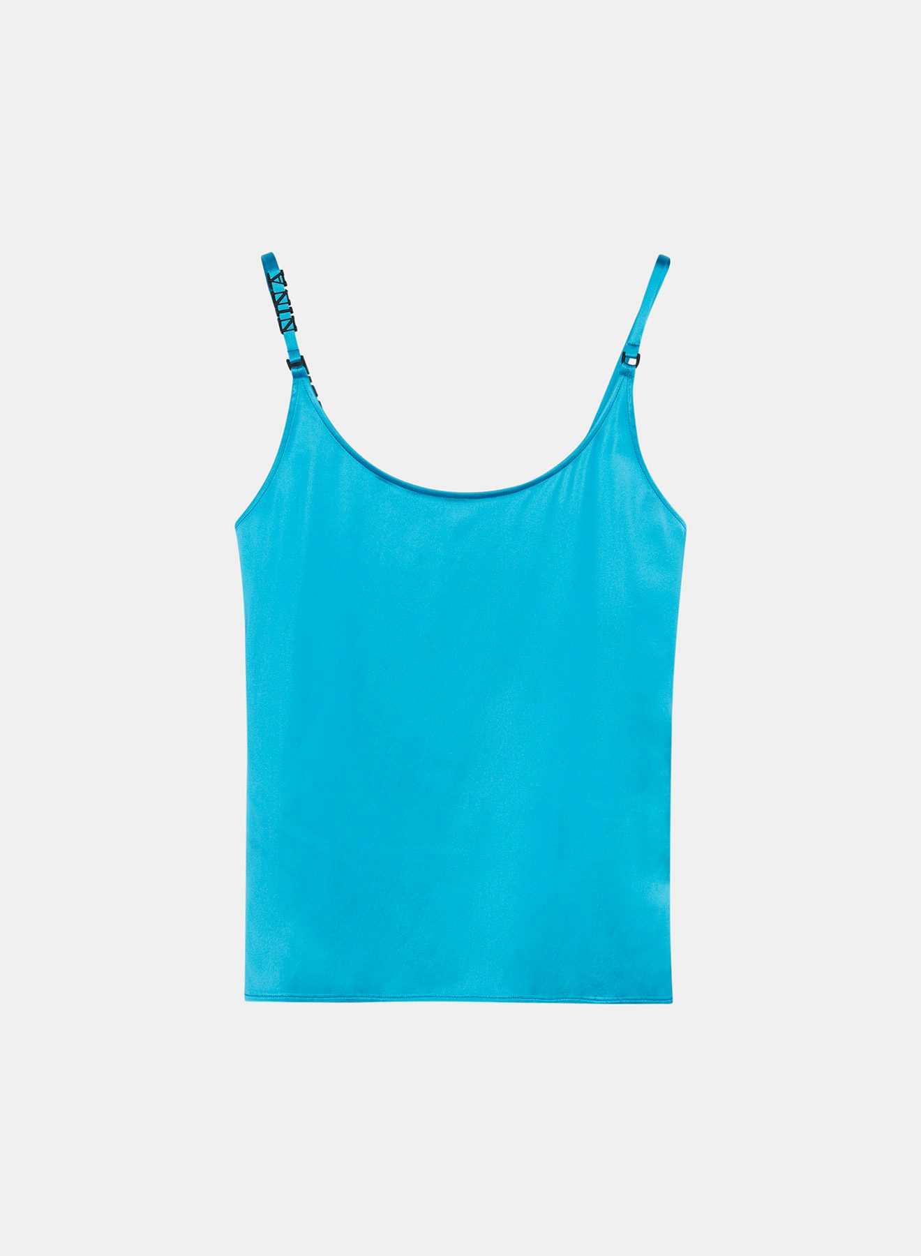 Cyan Blue Satin Camisole Zipped in the Back with Nina Ricci Logo on the Shoulder Strap - Nina Ricci