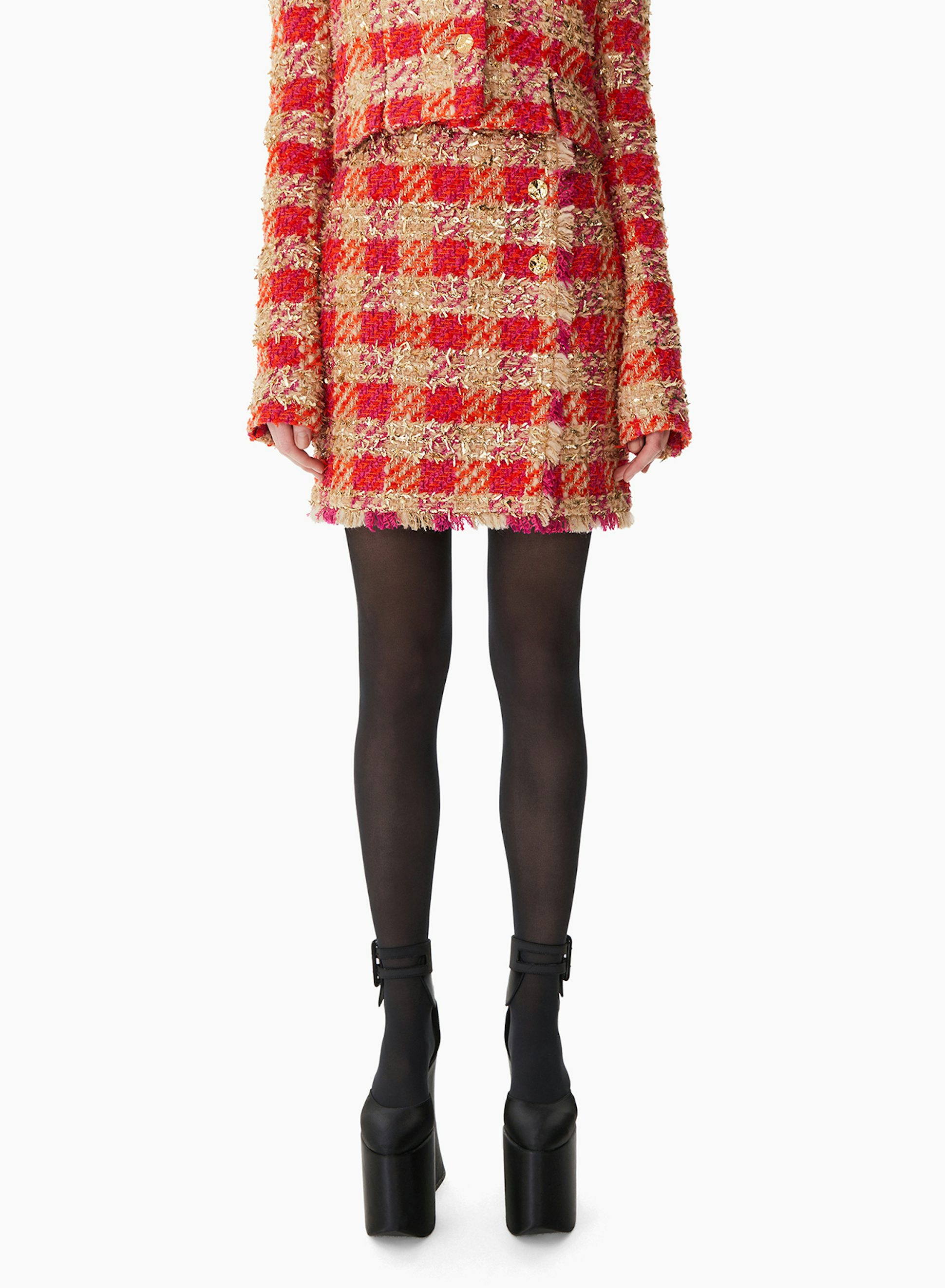 Tweed Mini A-line Skirt Orange Gold - Nina Ricci
