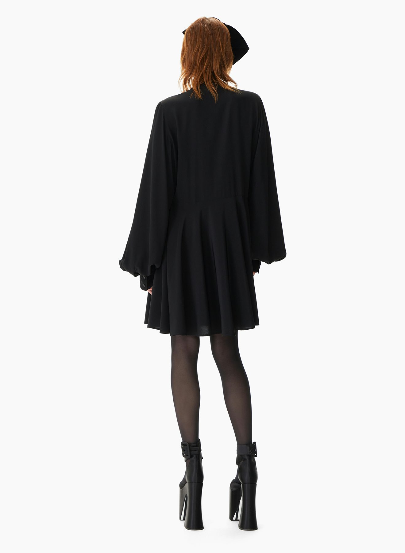 Crepe De Chine Midi Shirt Dress Black - Nina Ricci
