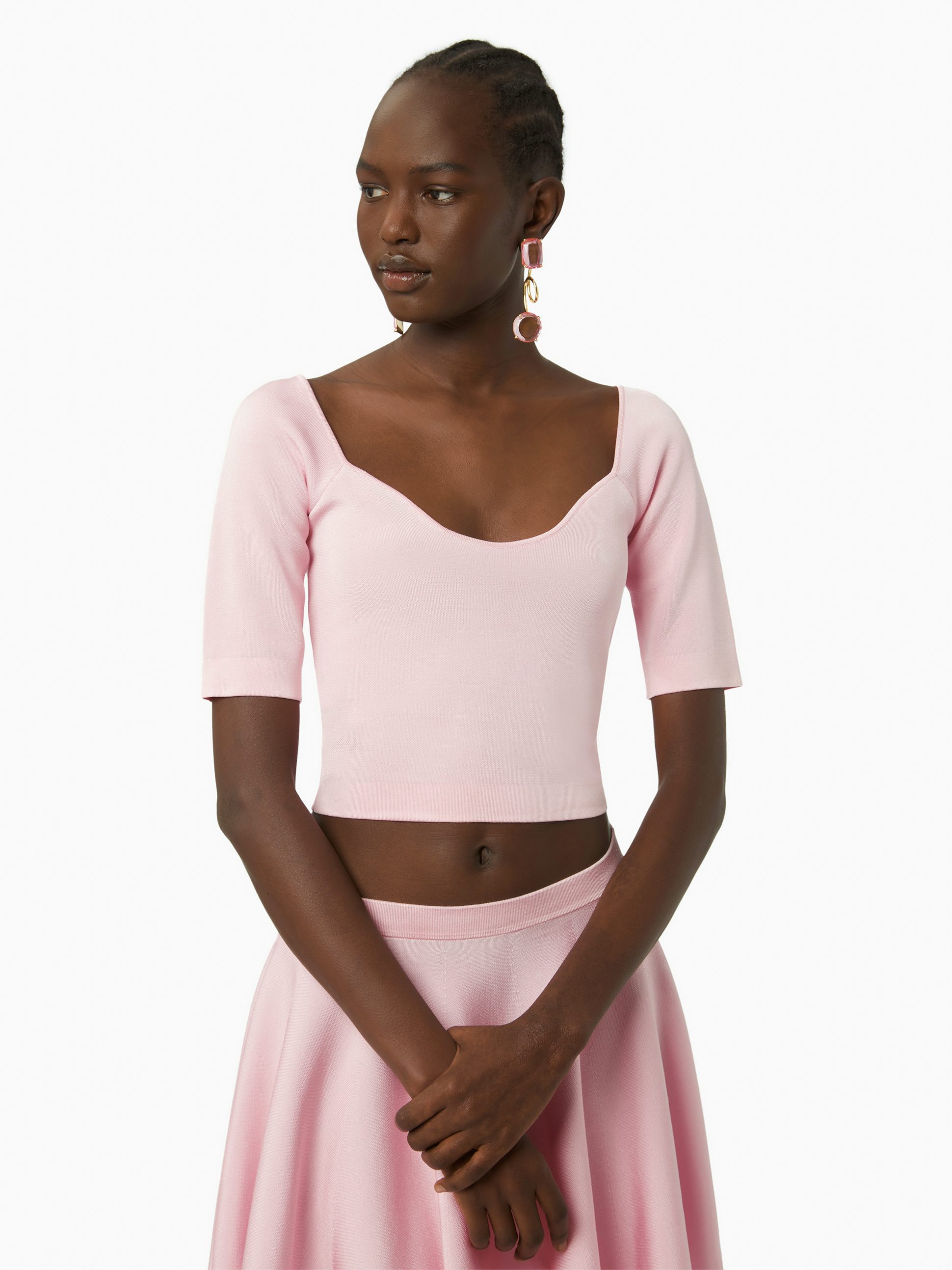 Heart neckline cropped top in pink - Nina Ricci