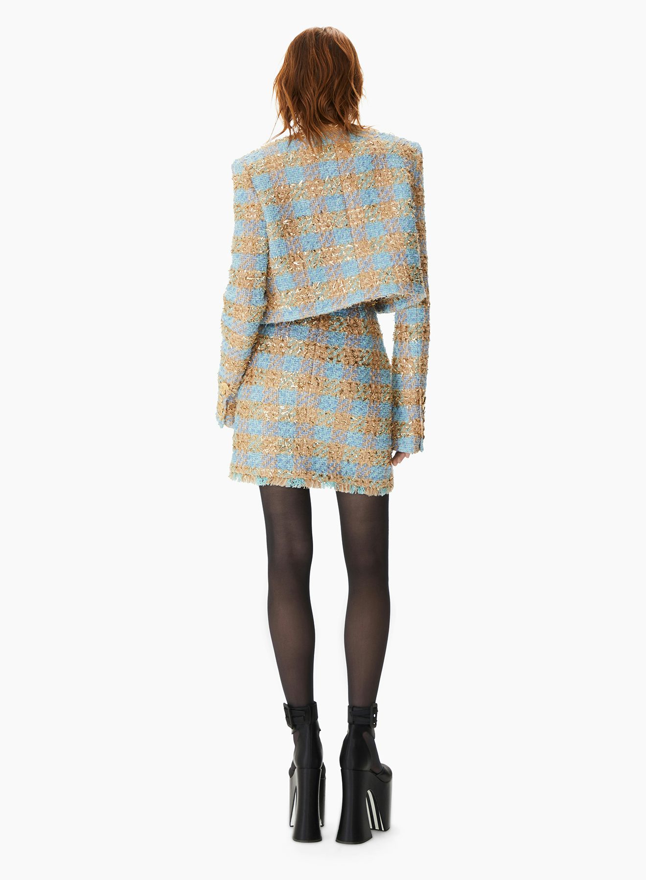 Minifalda Trapezoidal De Tweed Oro Azul  - Nina Ricci