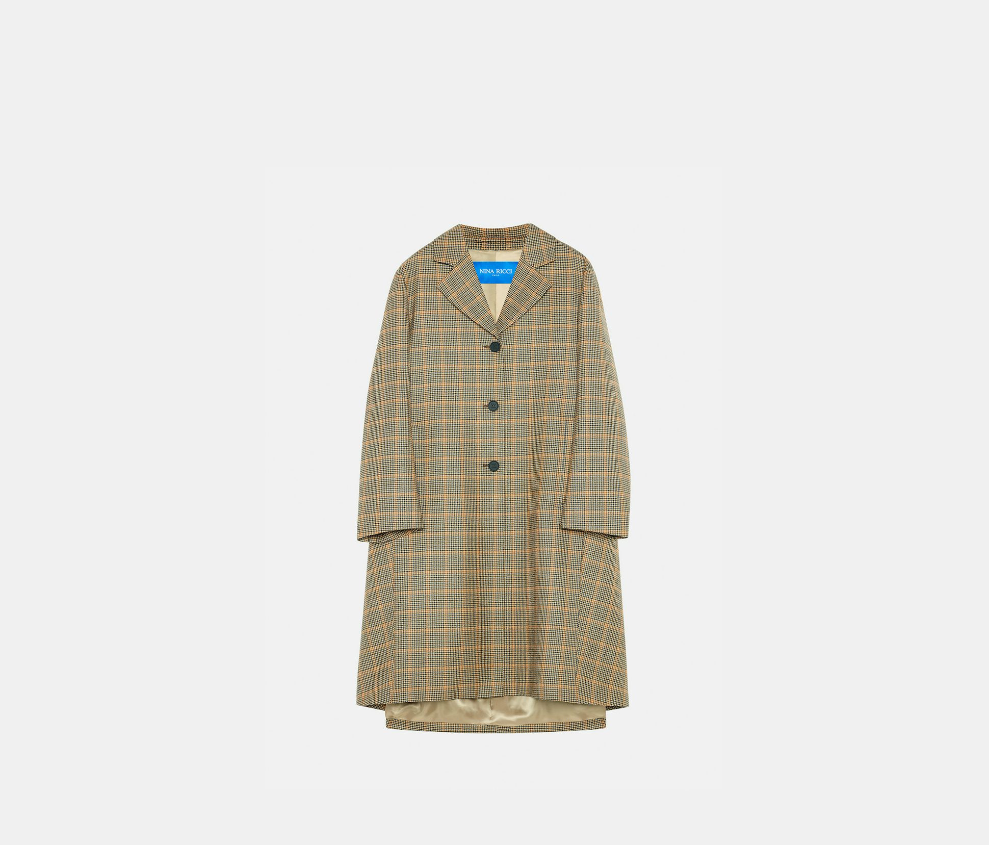 Manteau cocon en laine à carreaux marine et jaune - Nina Ricci