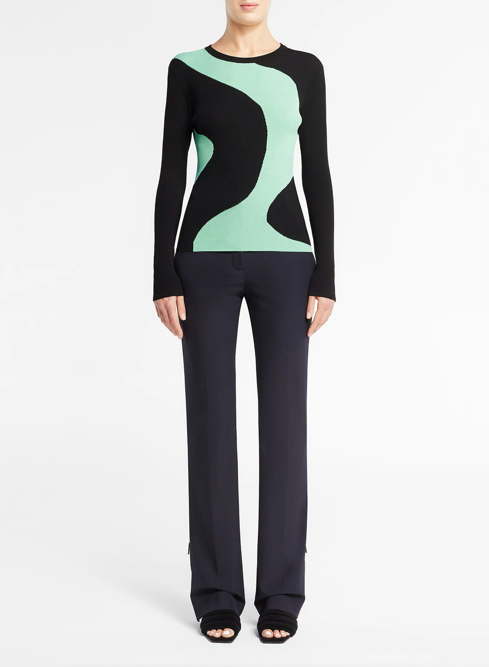 Long-sleeved sweater in black and water green intarsia - Nina Ricci