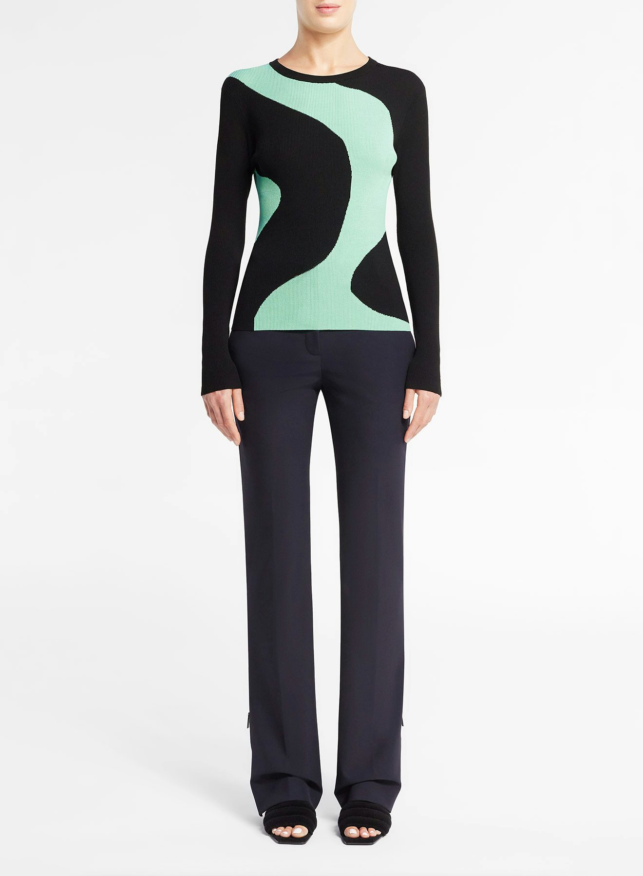 Suéter de manga larga en intarsia negro y verde agua Nina Ricci Suéter de manga larga en intarsia negro y verde agua Nina Ricci