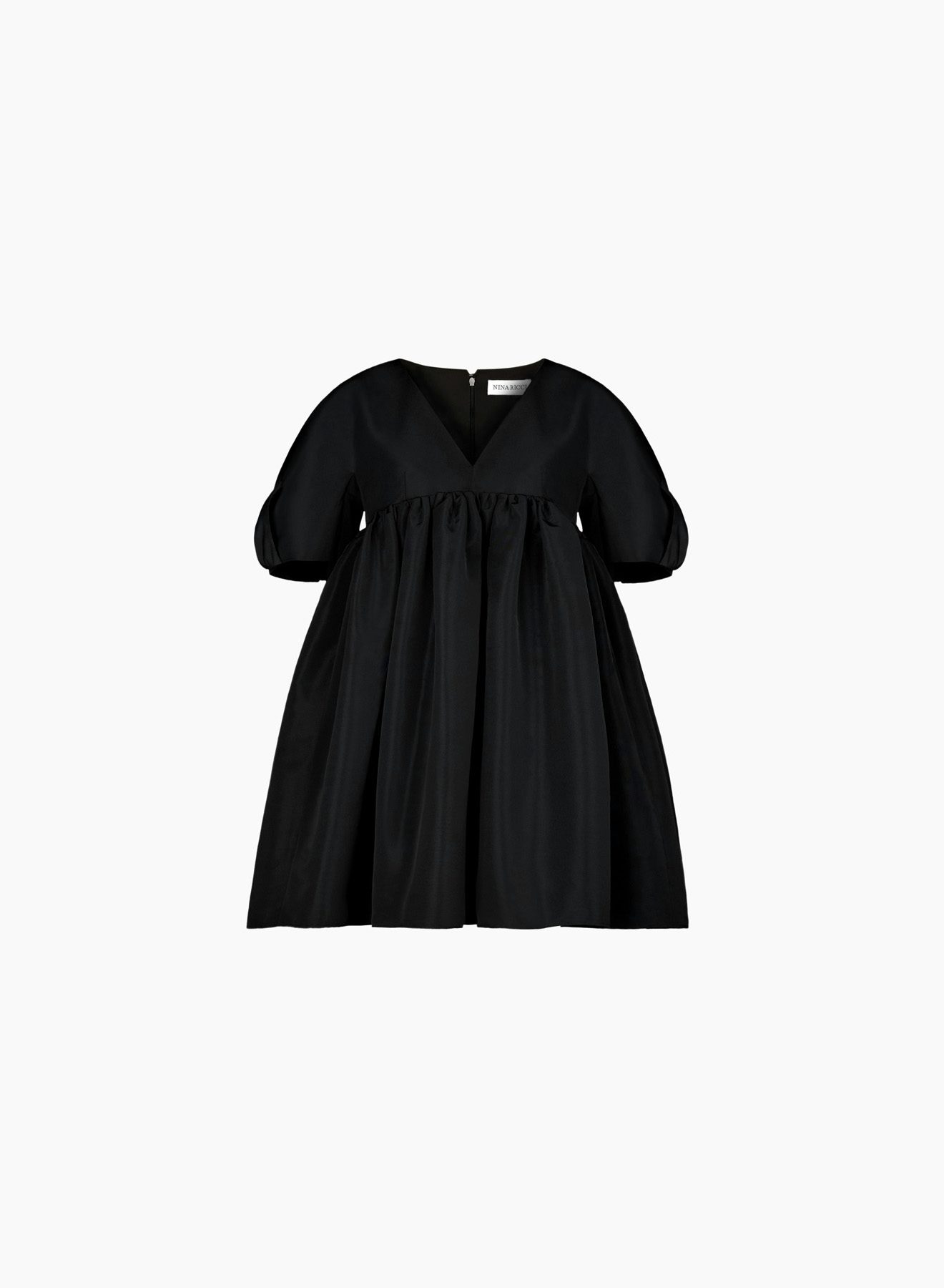 Mini Vestido Babydoll de Tafetán Negro - Nina Ricci