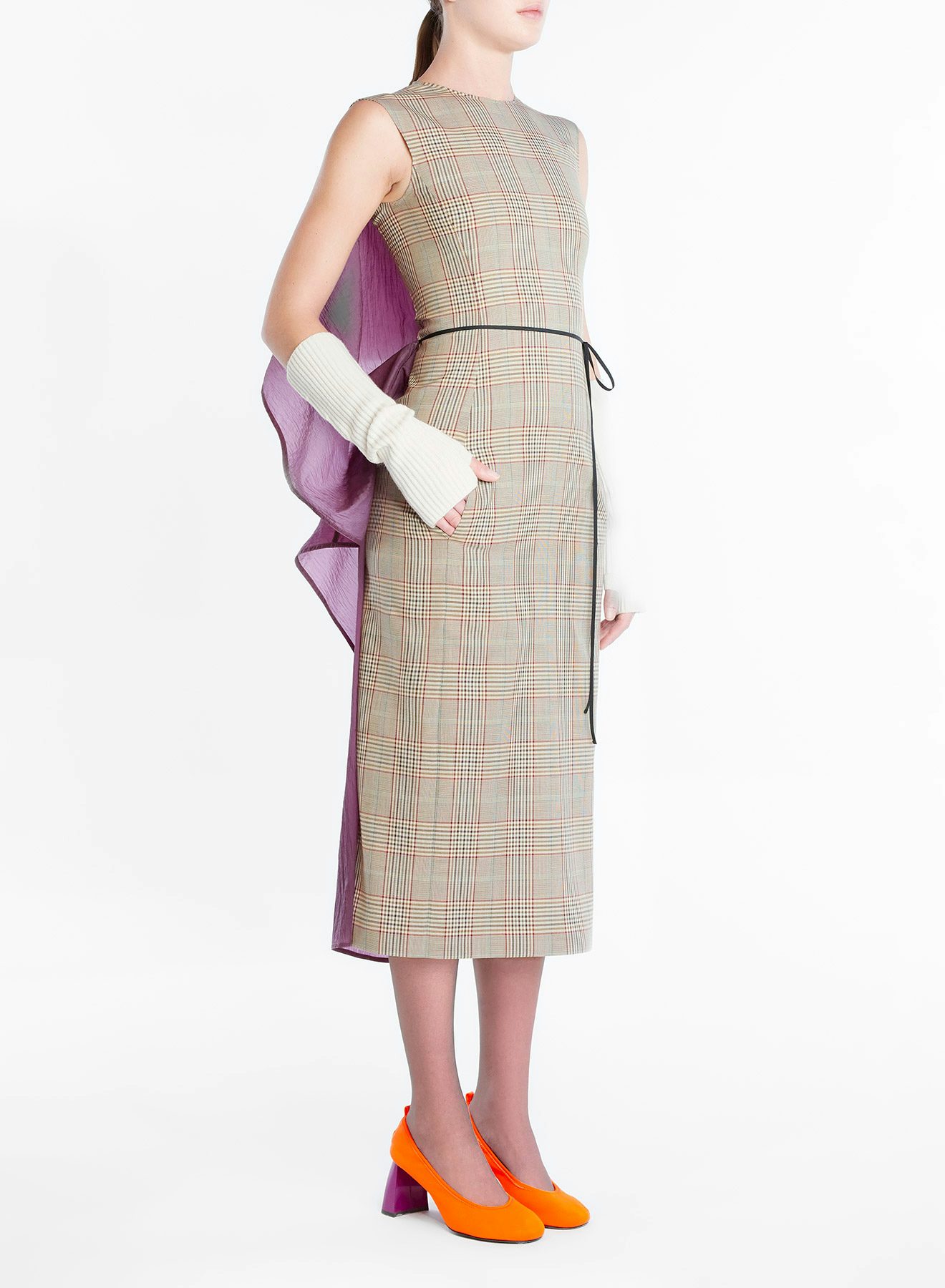 Check wool dress with technical fabric in the back khaki - Nina Ricci