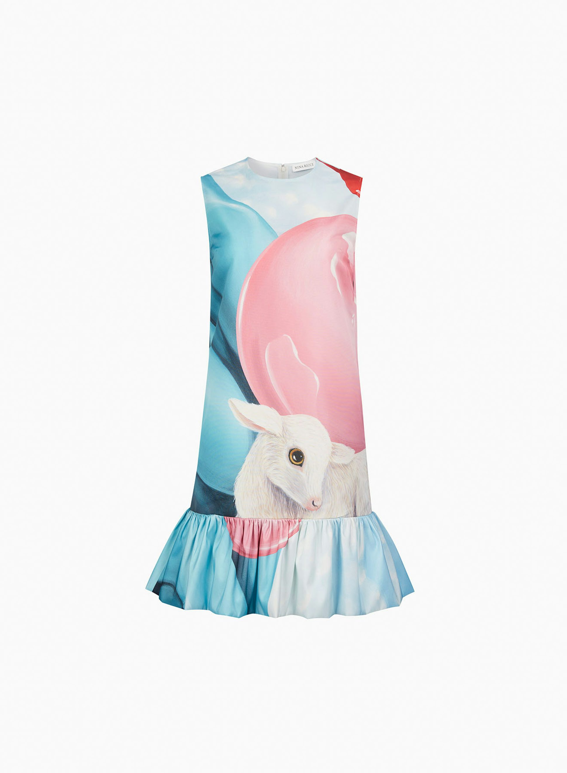 Mini Taffeta Peplum Dress in Pink, Blue & Grey - Nina Ricci