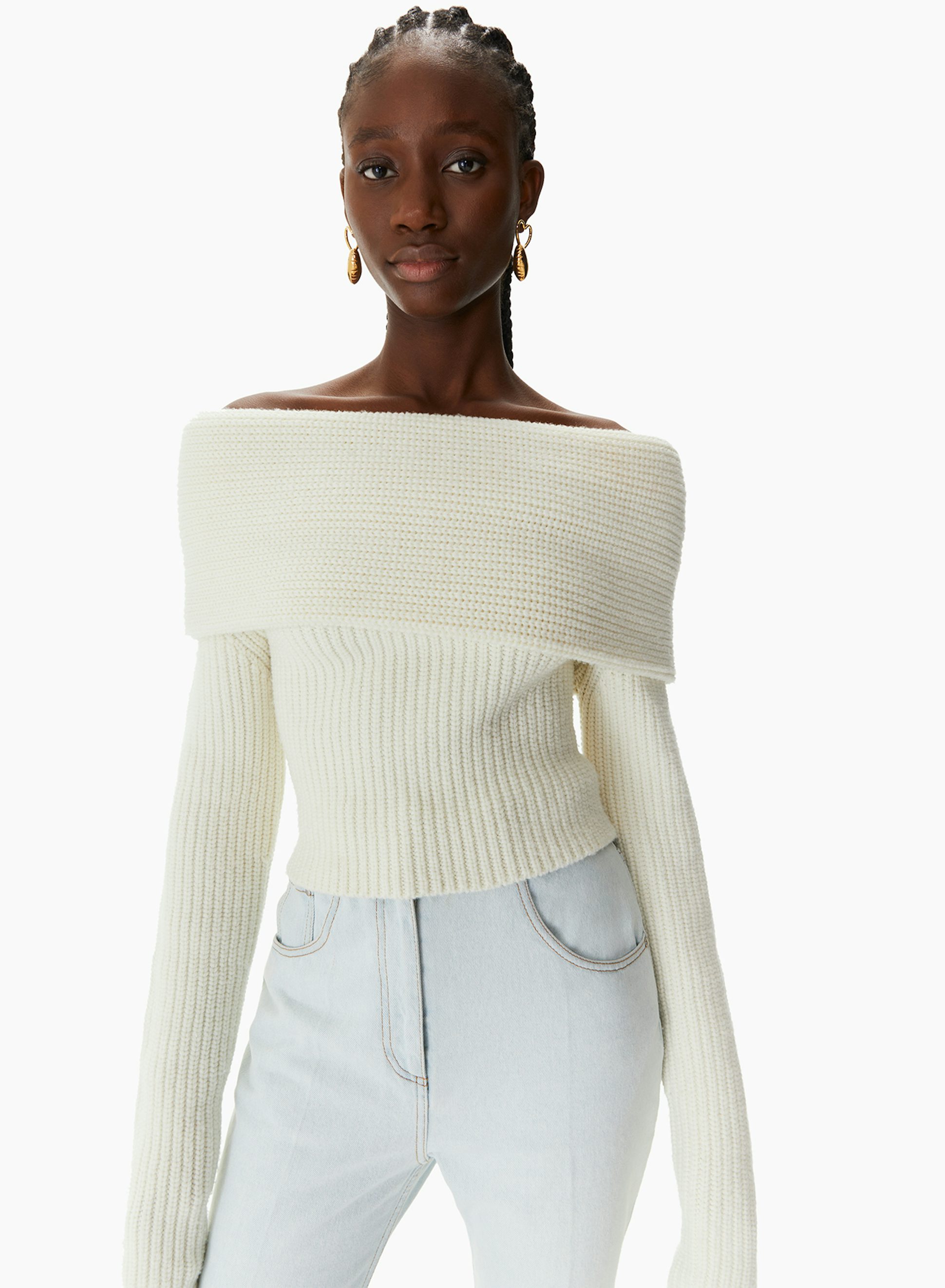 Off-The-Shoulder Ribbed Sweater Natural - Nina Ricci