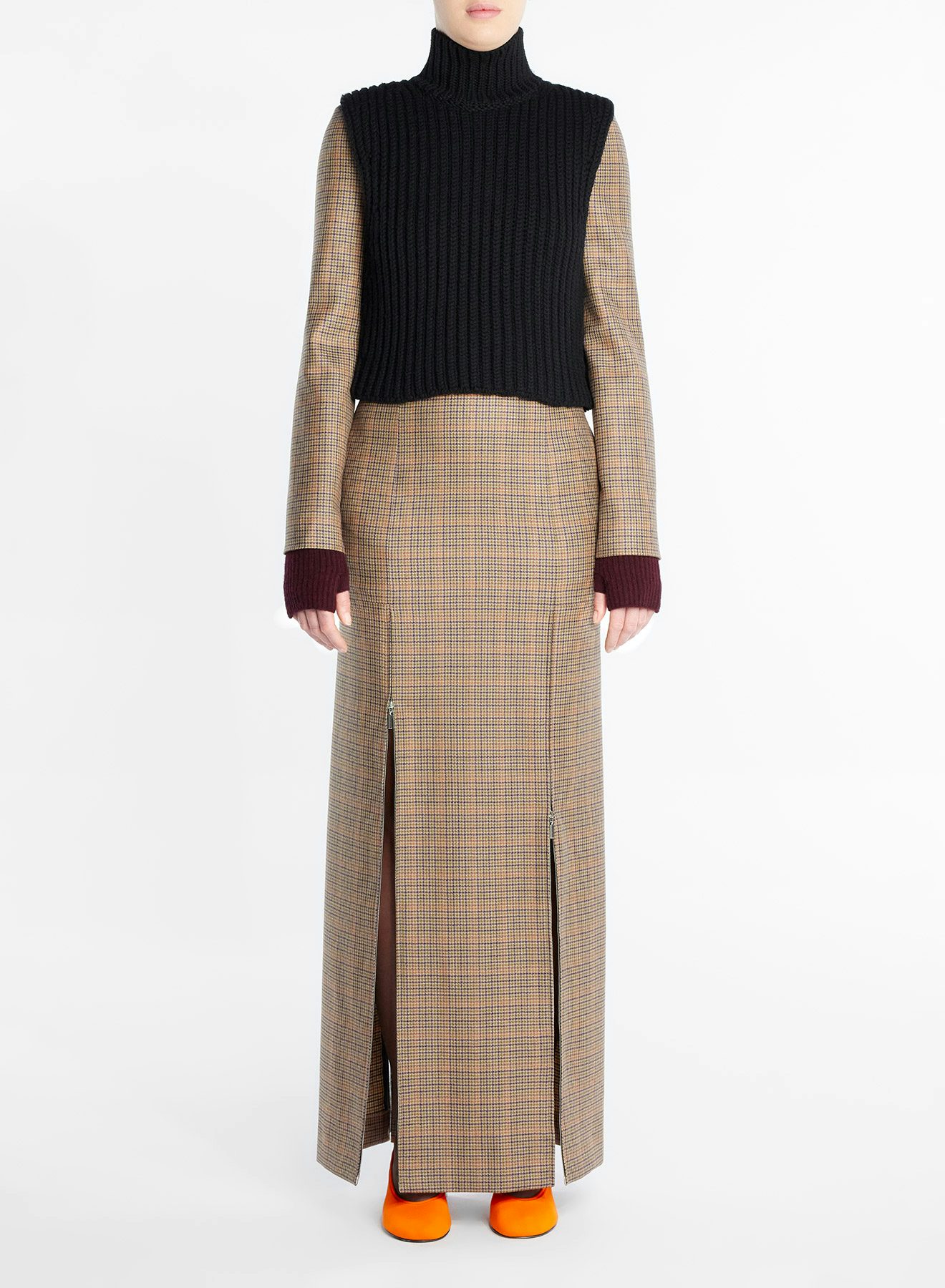 Robe en laine à carreaux khaki mauve - Nina Ricci