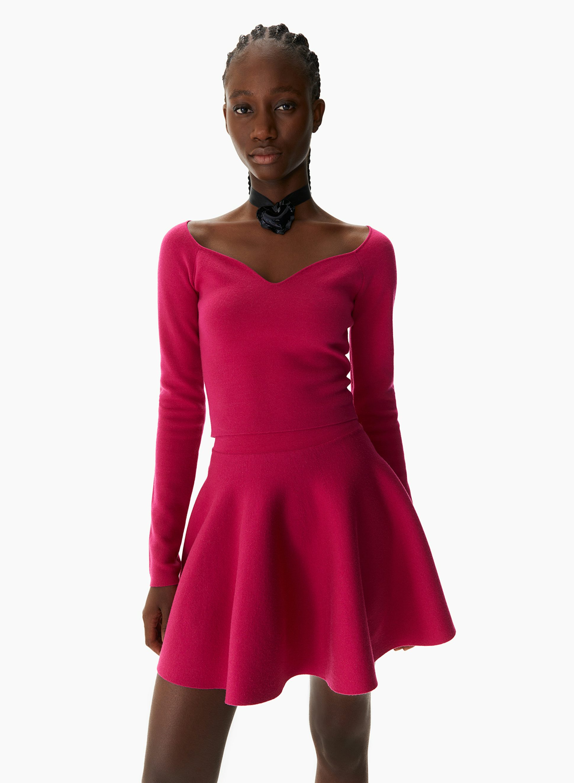 Mini Wool-Blend Skater Skirt Dark Fuchsia - Nina Ricci