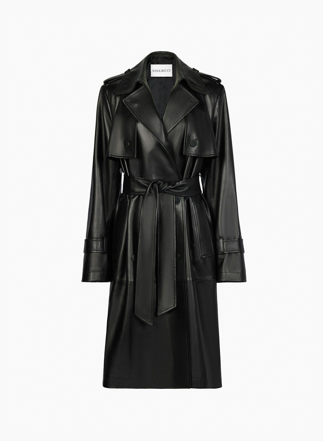 Mid-Long Leather Trench Coat Black - Nina Ricci