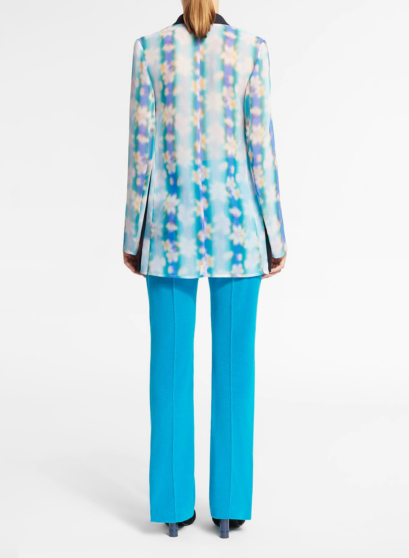 Pantalón recto de tejido de rizo azul cian con cremalleras en el bajo de las perneras - Nina Ricci