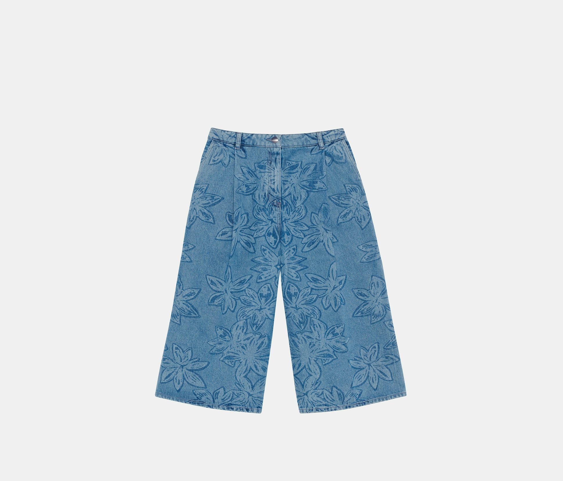 Bermudas de tela vaquera con estampado de flores de loto