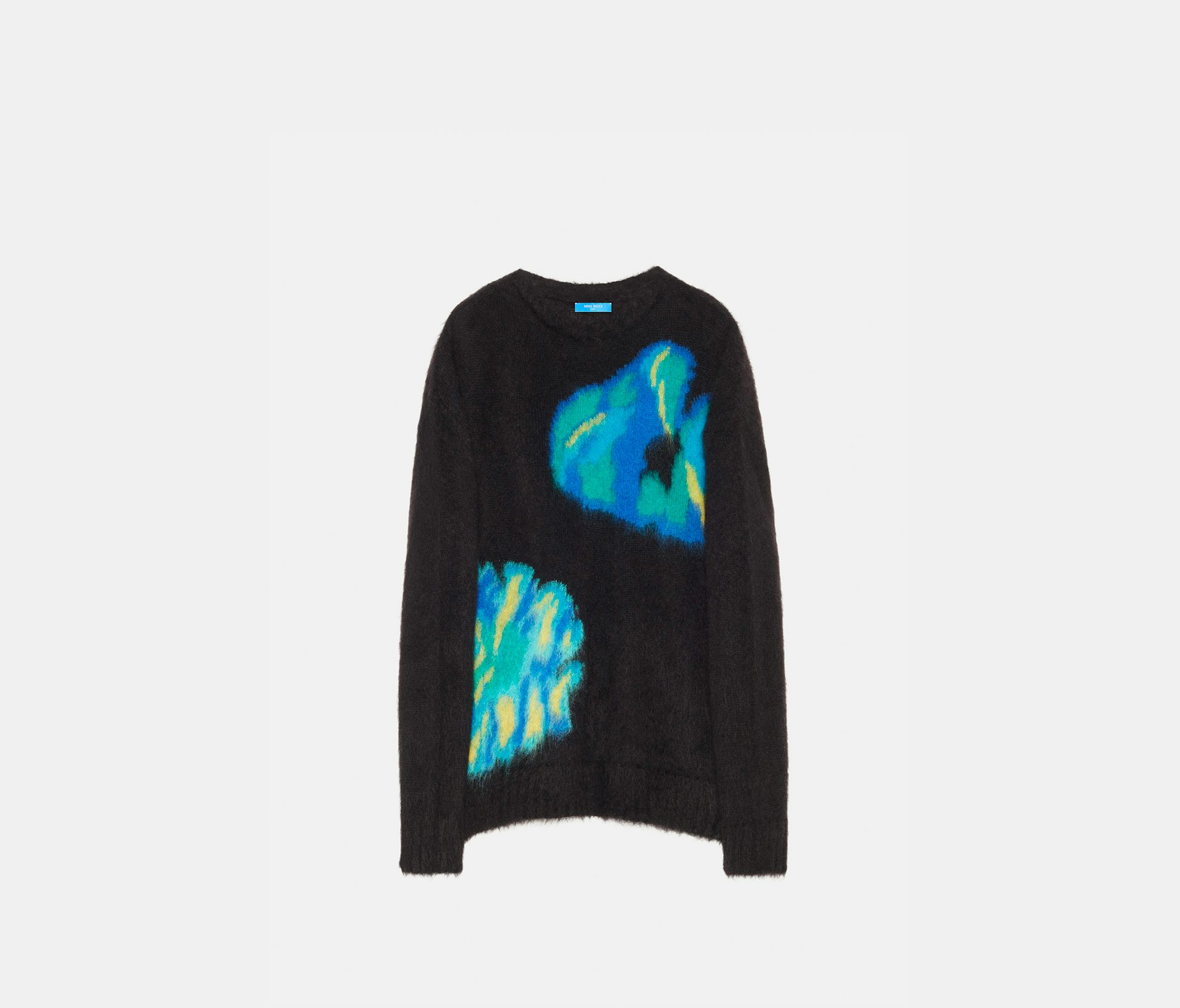Brushed jacquard mohair sweater black cyan lime - Nina Ricci