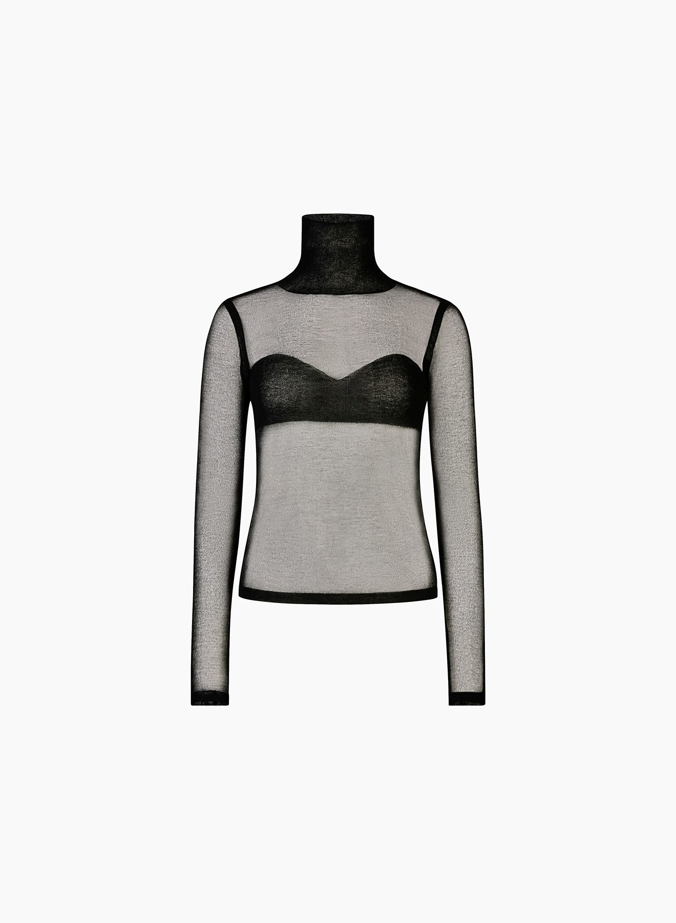 Suéter de Punto Transparente con Cuello Vuelto Negro - Nina Ricci