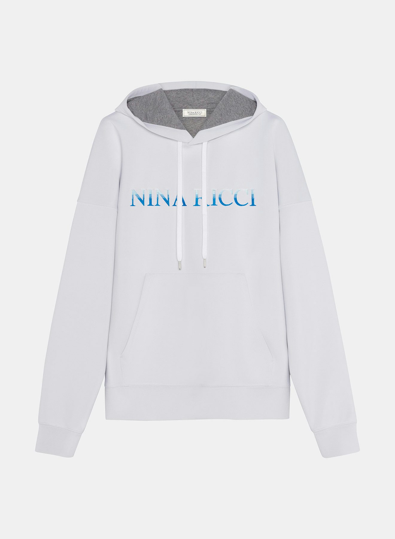 Sweatshirt à Capuche Réversible en Néoprène Gris et Blanc à Logo Sunrise - Nina Ricci