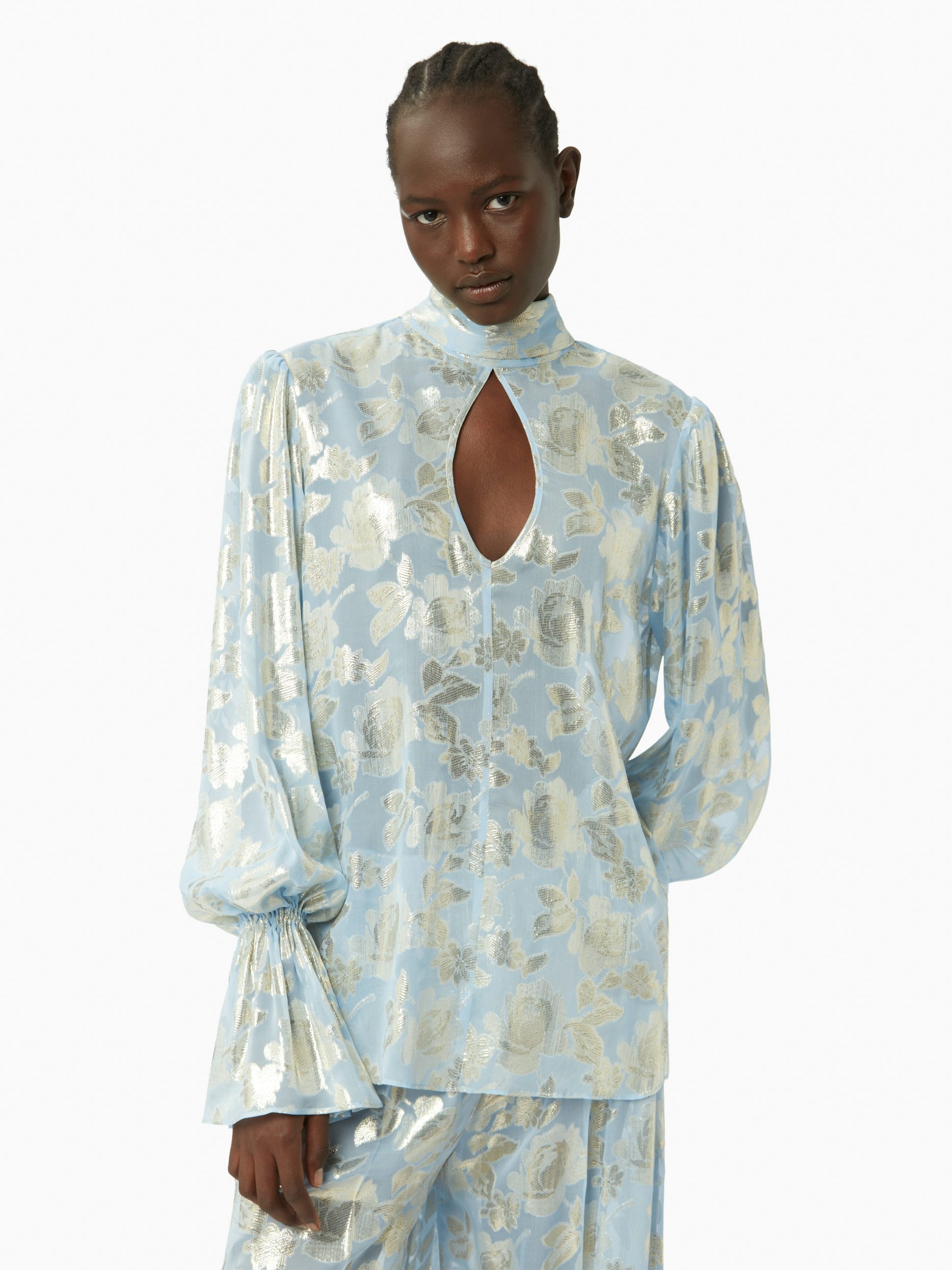 Lurex cut out shirt in light blue - Nina Ricci