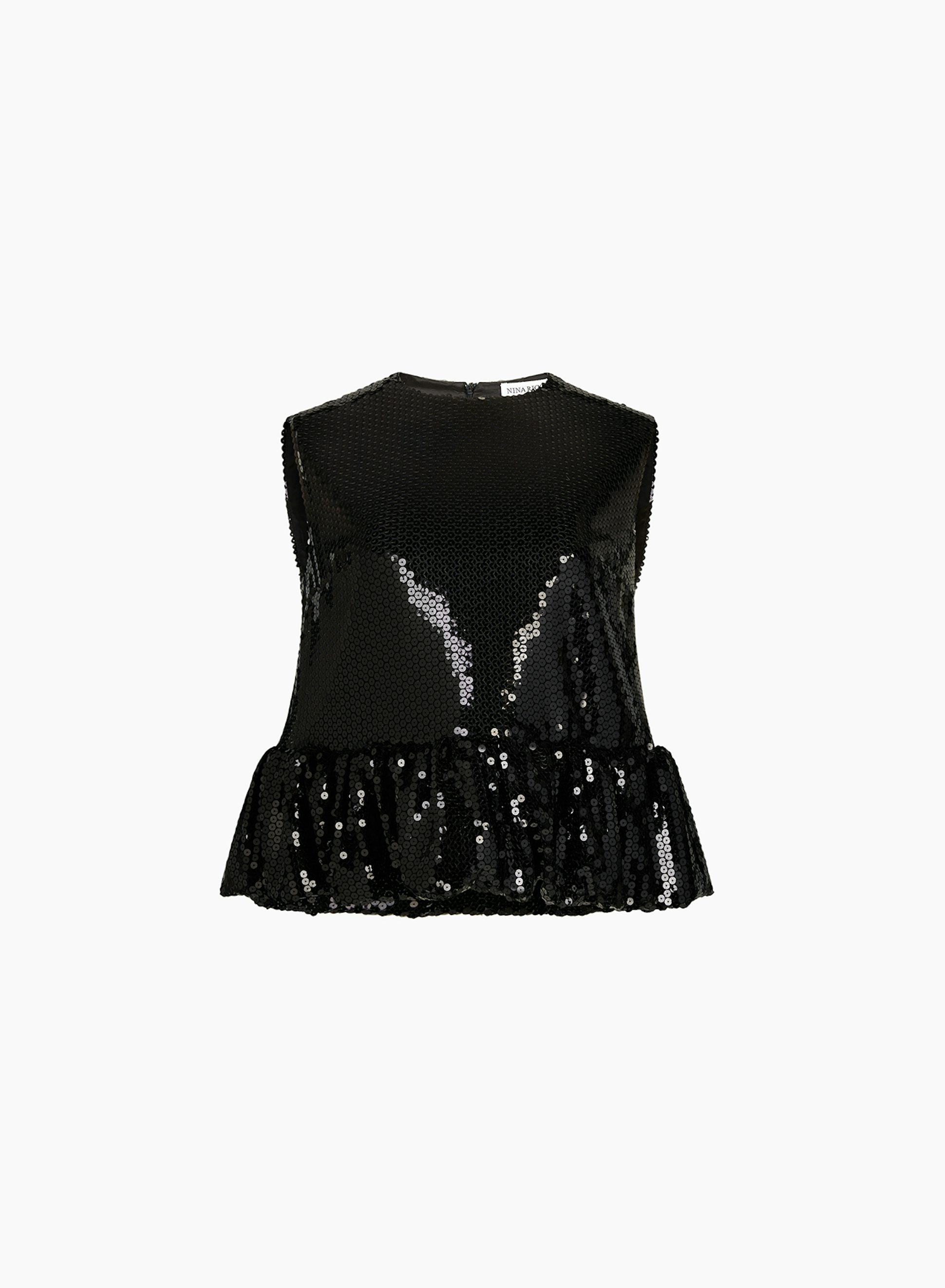 Sequin Sleeveless Peplum Top Black - Nina Ricci