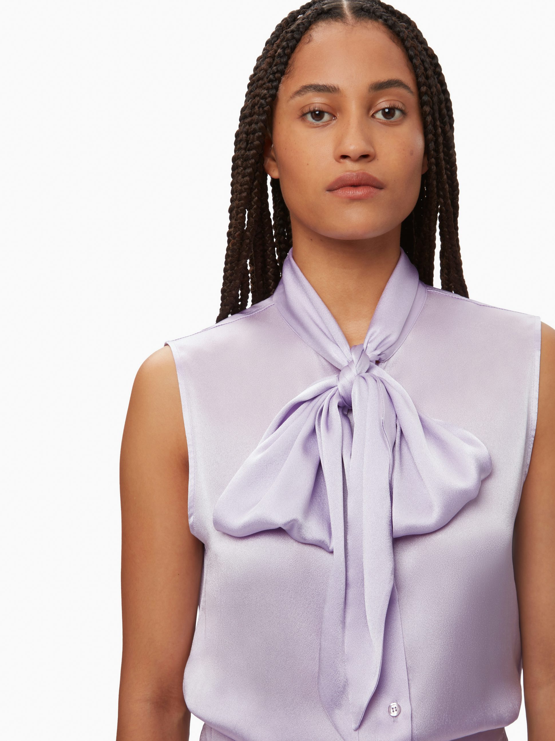 Sleeveless pussy-bow shirt in lilac - Nina Ricci