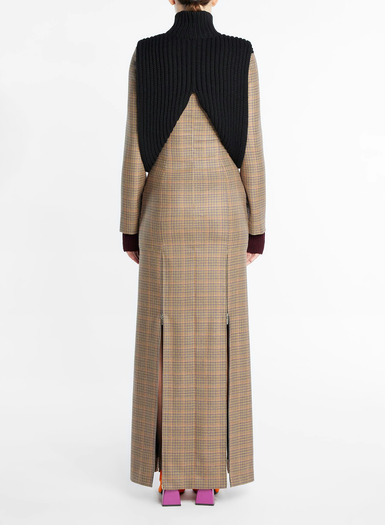 Robe en laine à carreaux khaki mauve - Nina Ricci