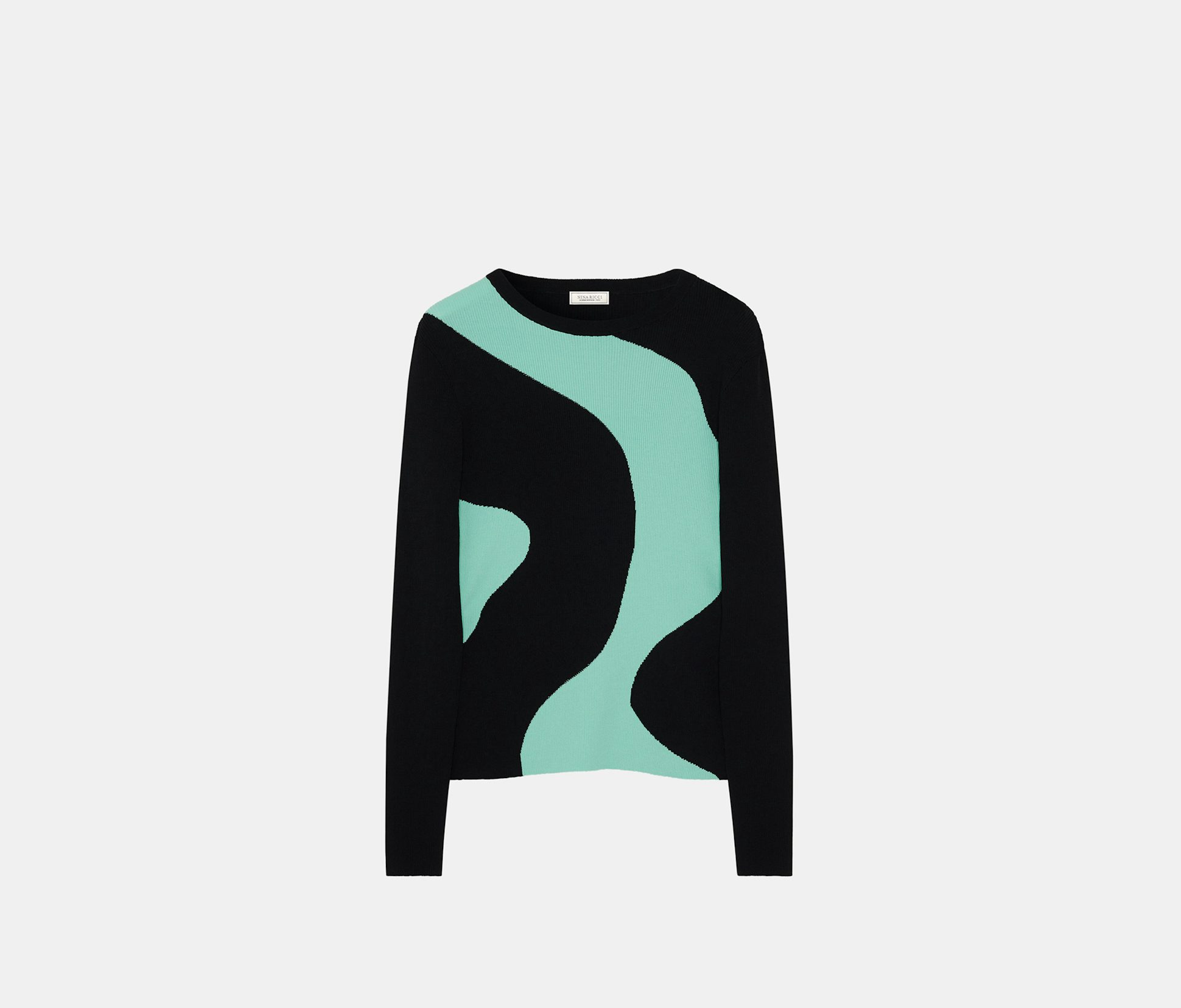 Suéter de manga larga en intarsia negro y verde agua - Nina Ricci