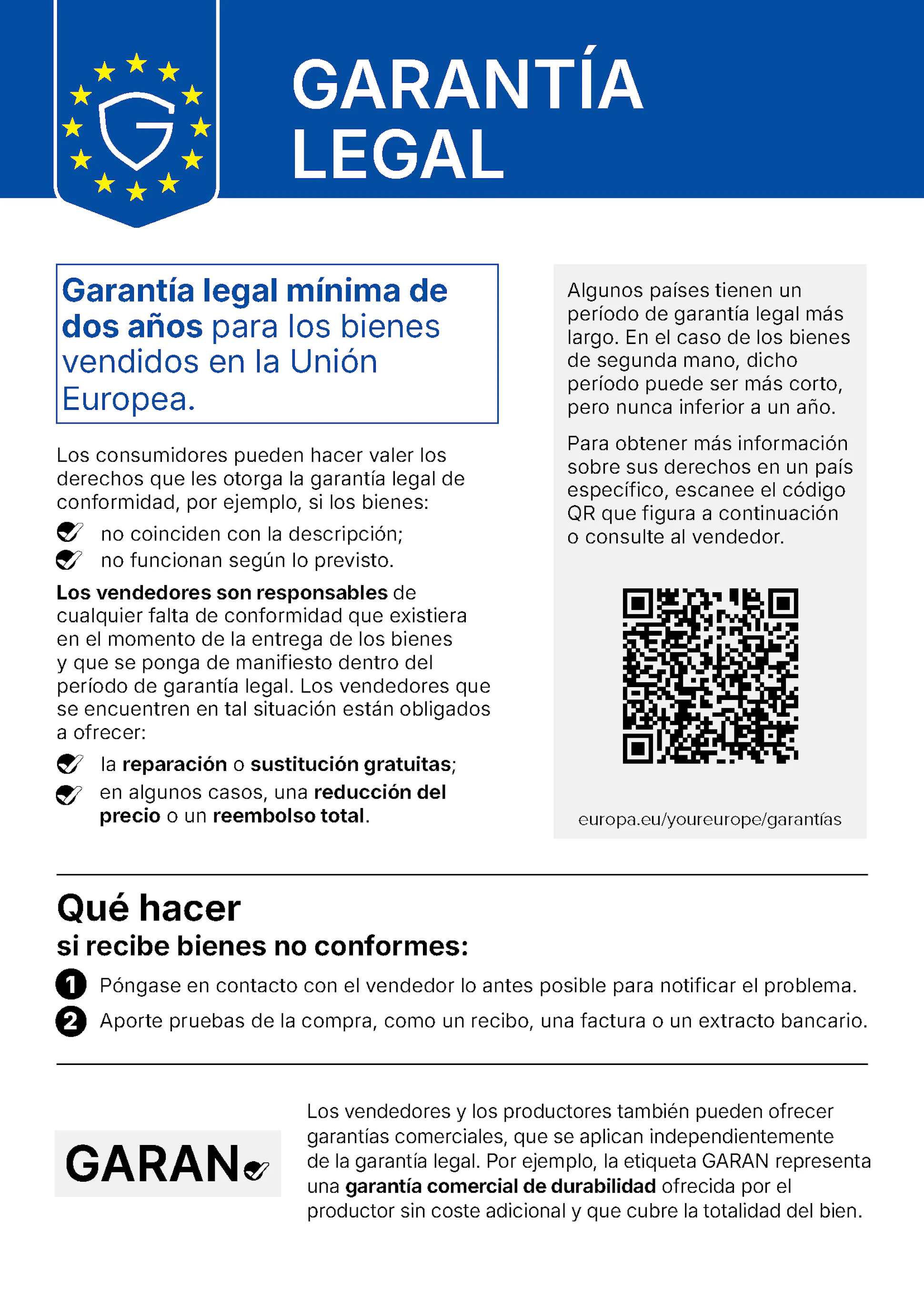 Sus derechos de garantía legal